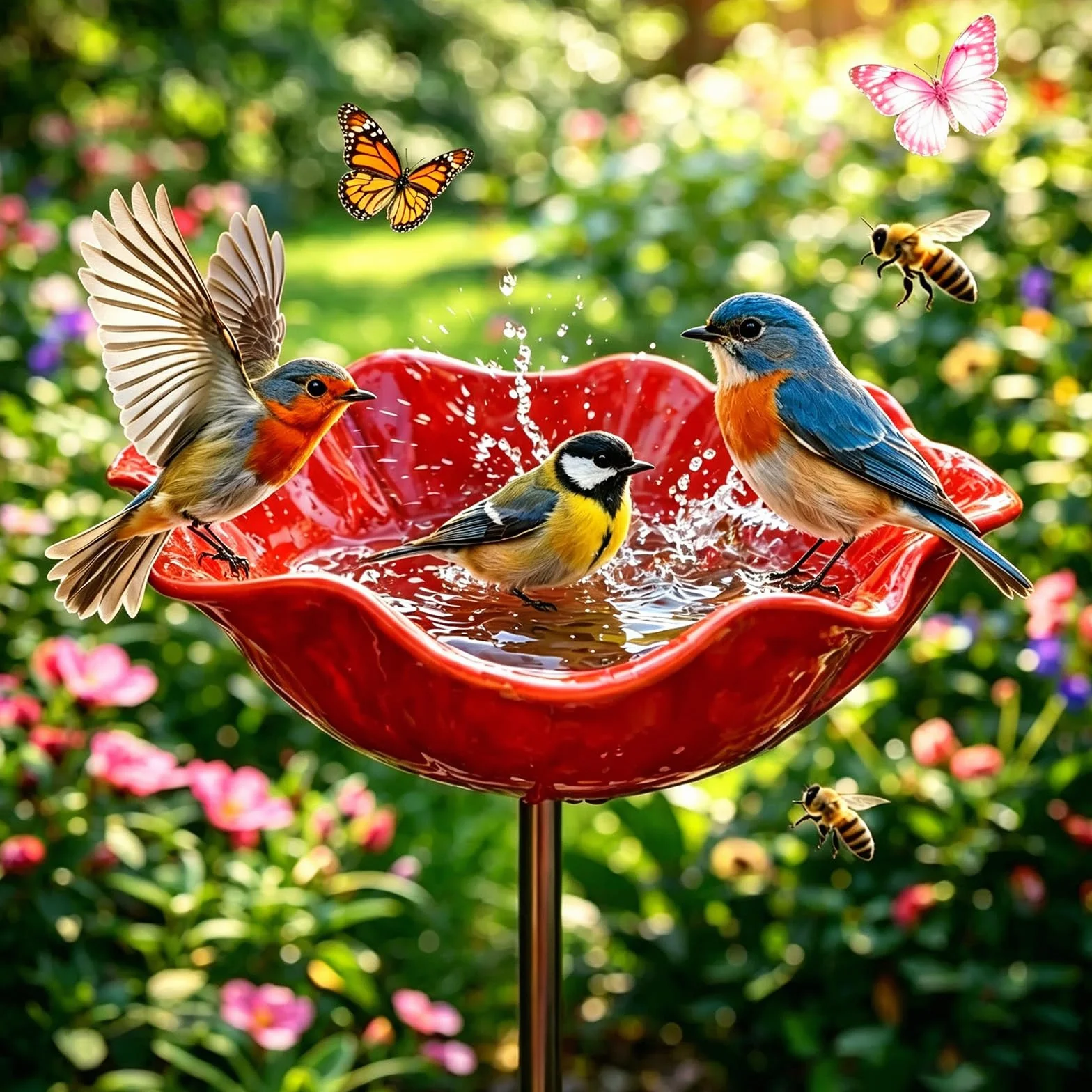 Abreuvoir à Oiseaux en Métal Motif Floral, Mangeoire d'Extérieur pour Jardin