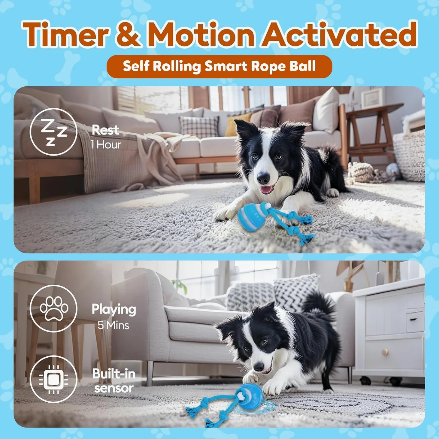 Jouet interactif intelligent pour chien avec corde Bleu