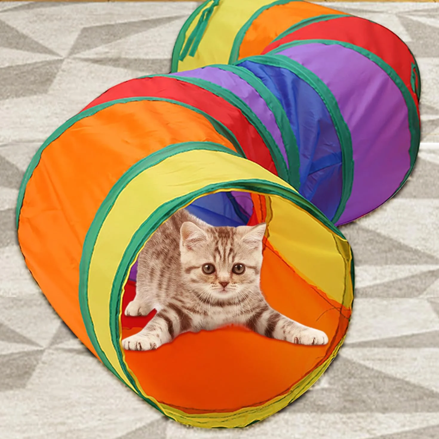 Jouet Tunnel pour Chat Interieur 2 Voies Pliable S-Tunnel pour Chaton Chien Lapin
