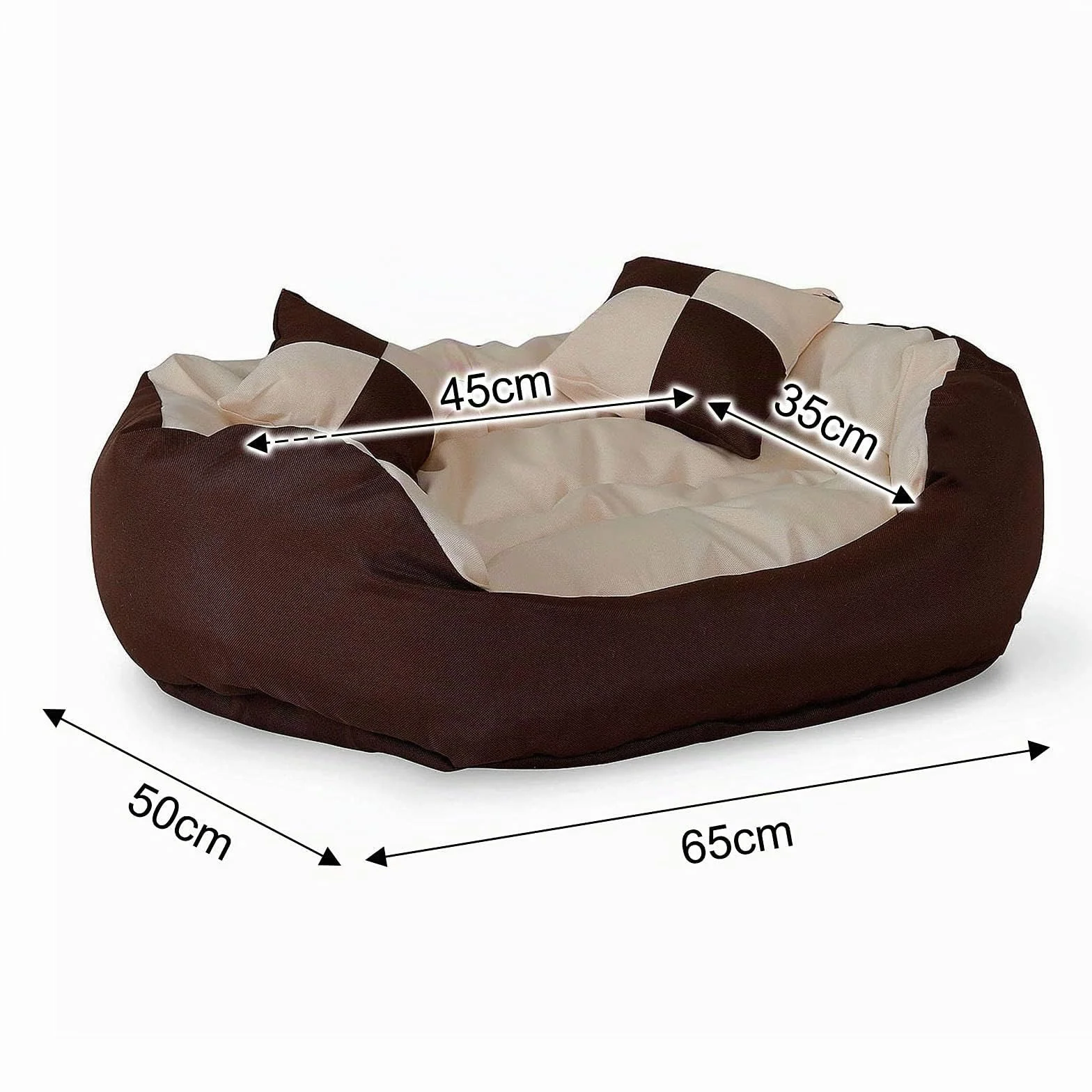 Lionto Lit pour Chien 4-en-1 avec Coussin réversible 65x50 cm Marron/Beige