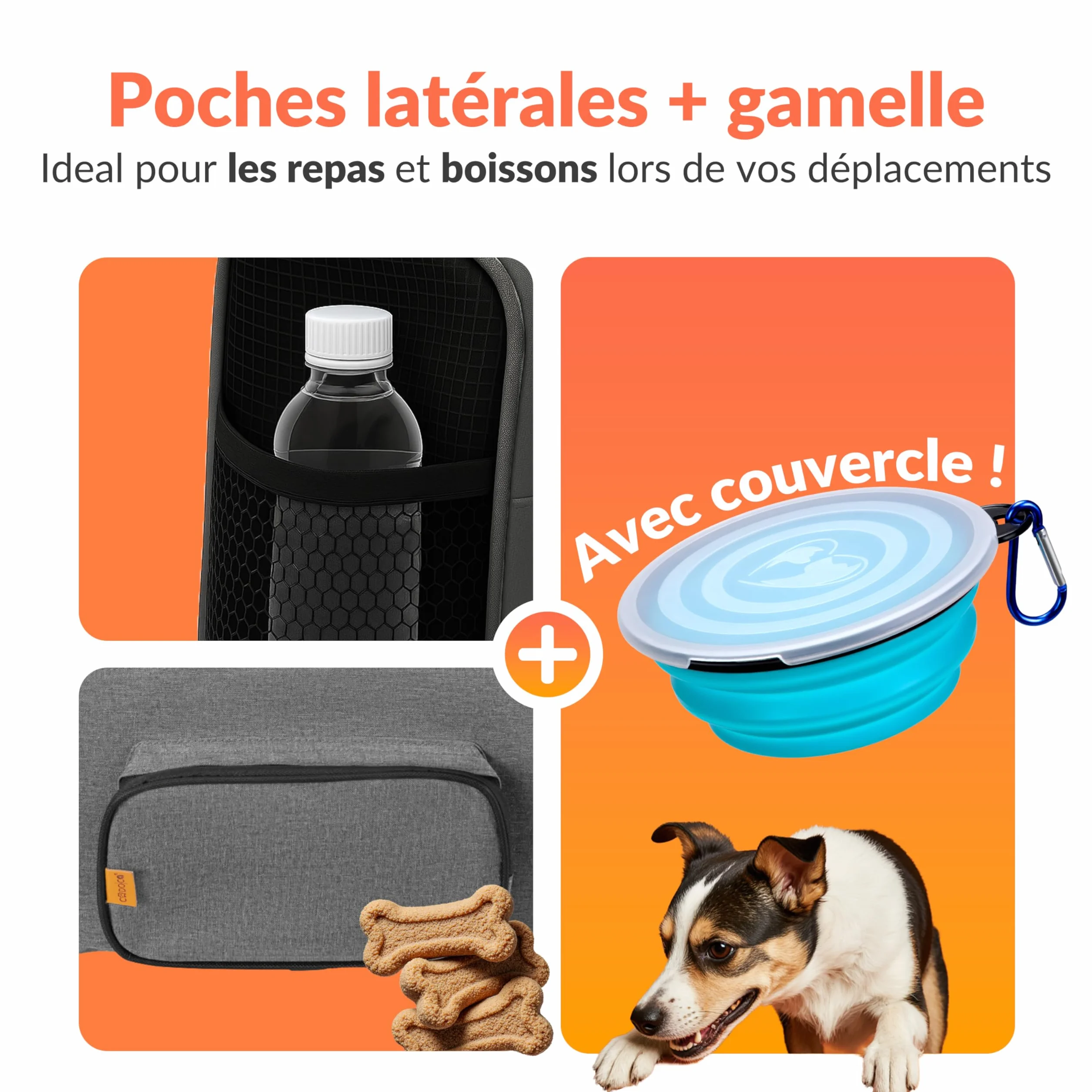 CADOCA® Sac de Transport pour Chat Chien Max. 20kg Gris Pliable avec bandoulière Caisse de Transport Chat Respirant avec gamelle