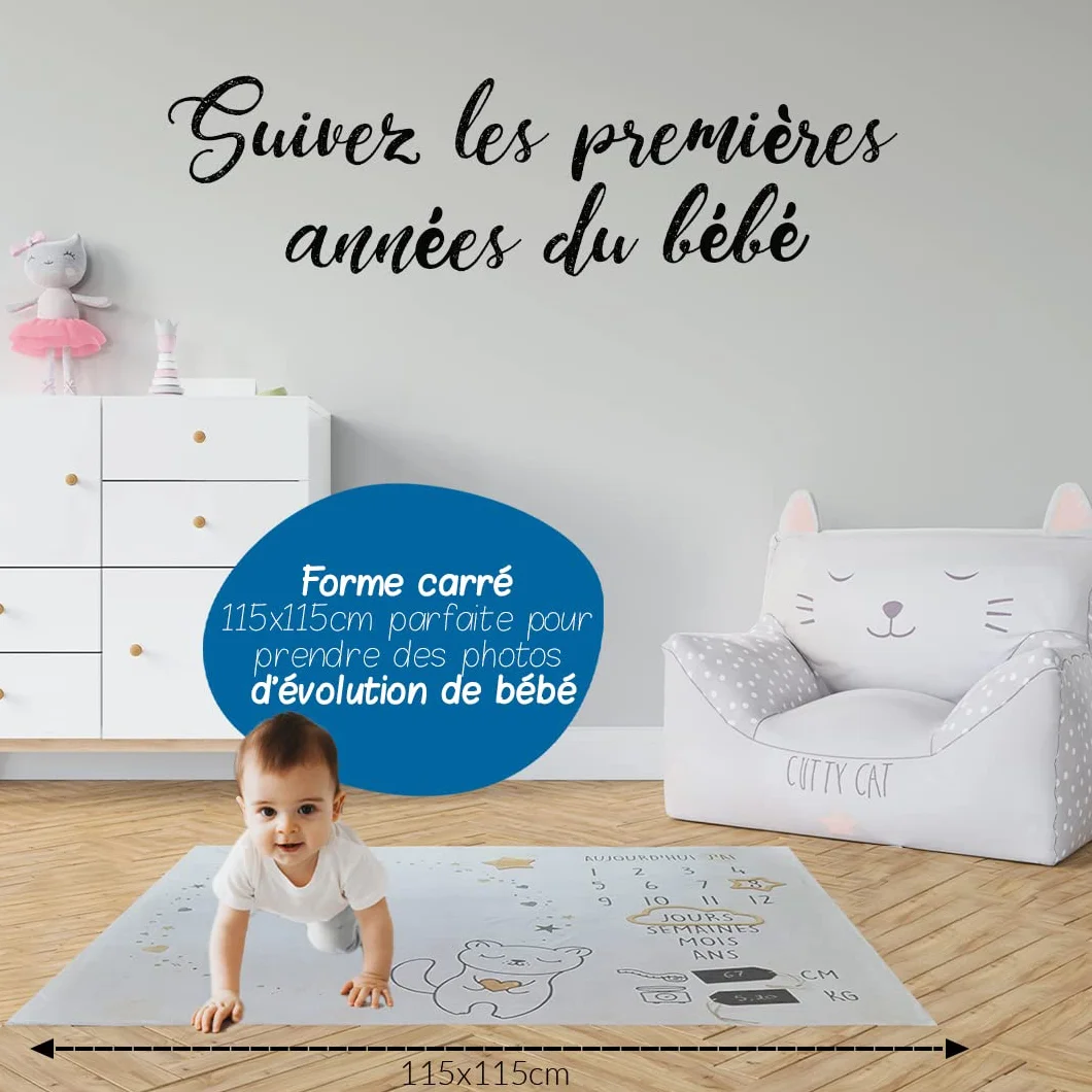 Couverture étape bébé personnalisée avec carte en bois - tapis mois photos - coffret cadeau naissance - thème étoile