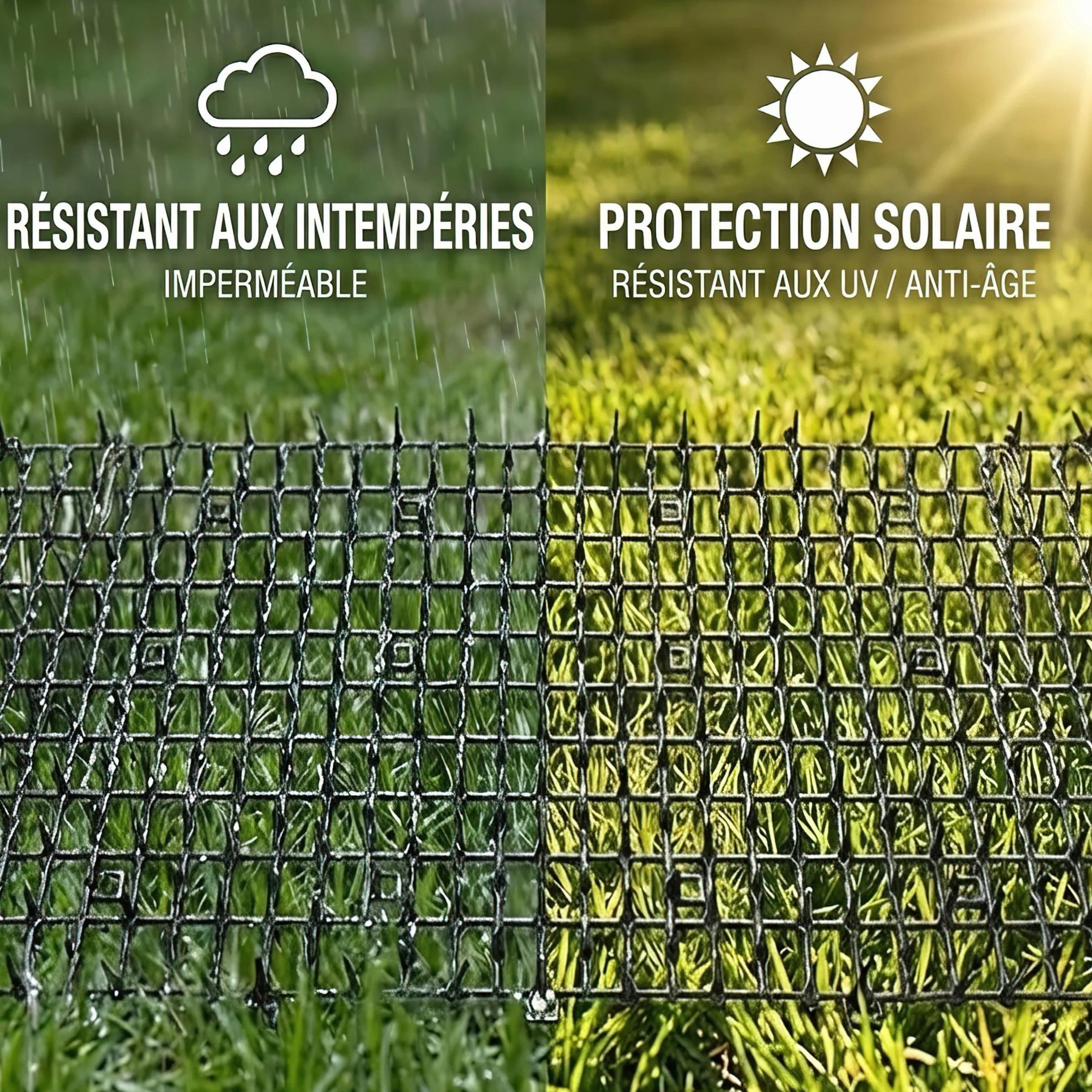 Tapis répulsif pour animaux de compagnie blanc 1,98 m avec piquets de sol et attaches pour jardin