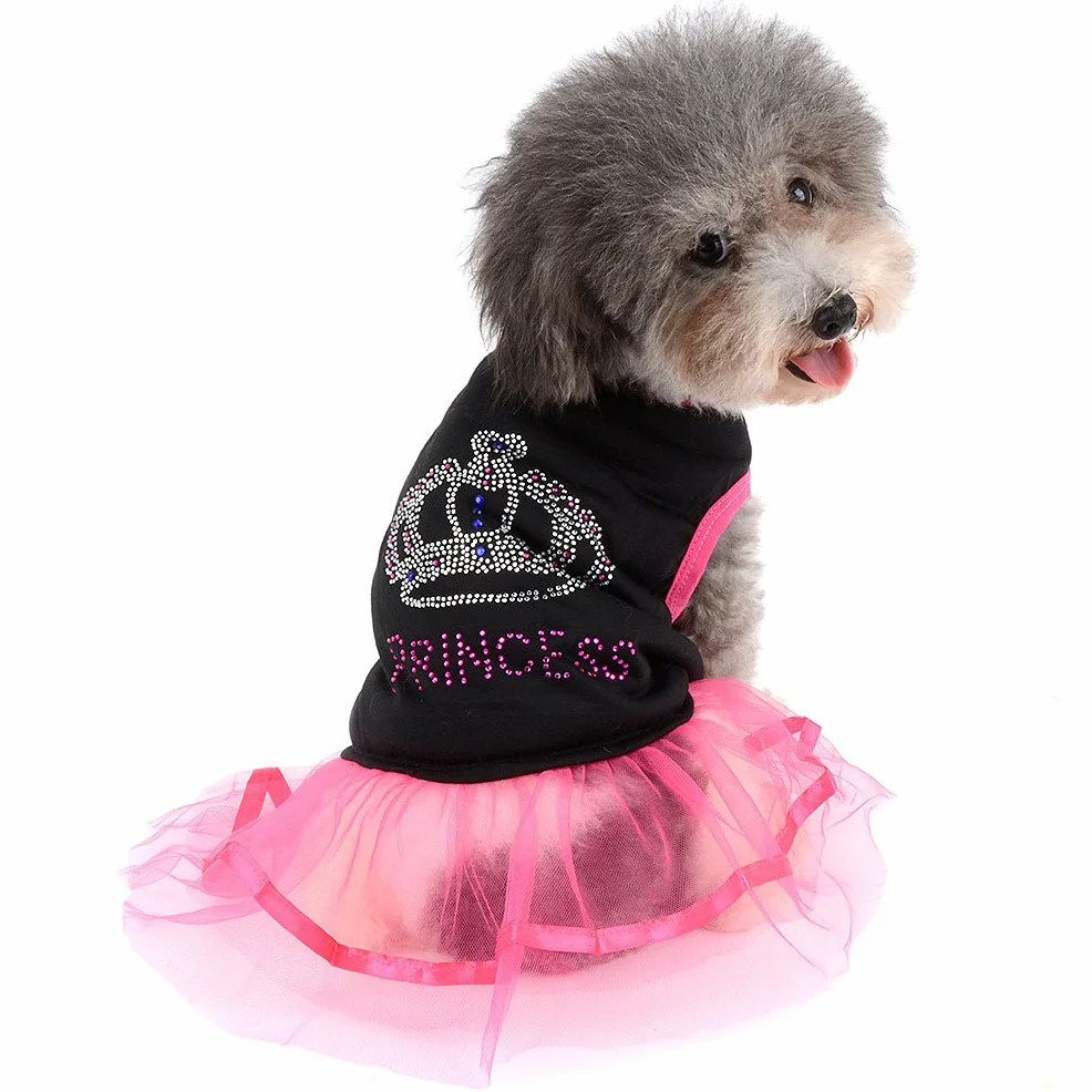 Strass Princesse Chien Robe en Dentelle Tutu Jupe Gilet pour Petit Chien