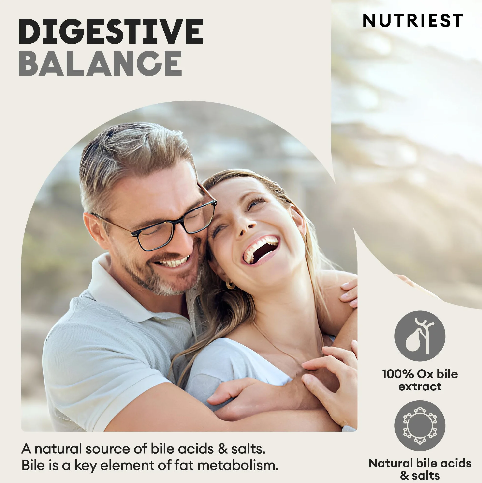 Nutriest Complément de Bile de Bœuf 500 mg 60 Capsules – Sels de Bile Digestif Naturel Métabolisme des Graisses
