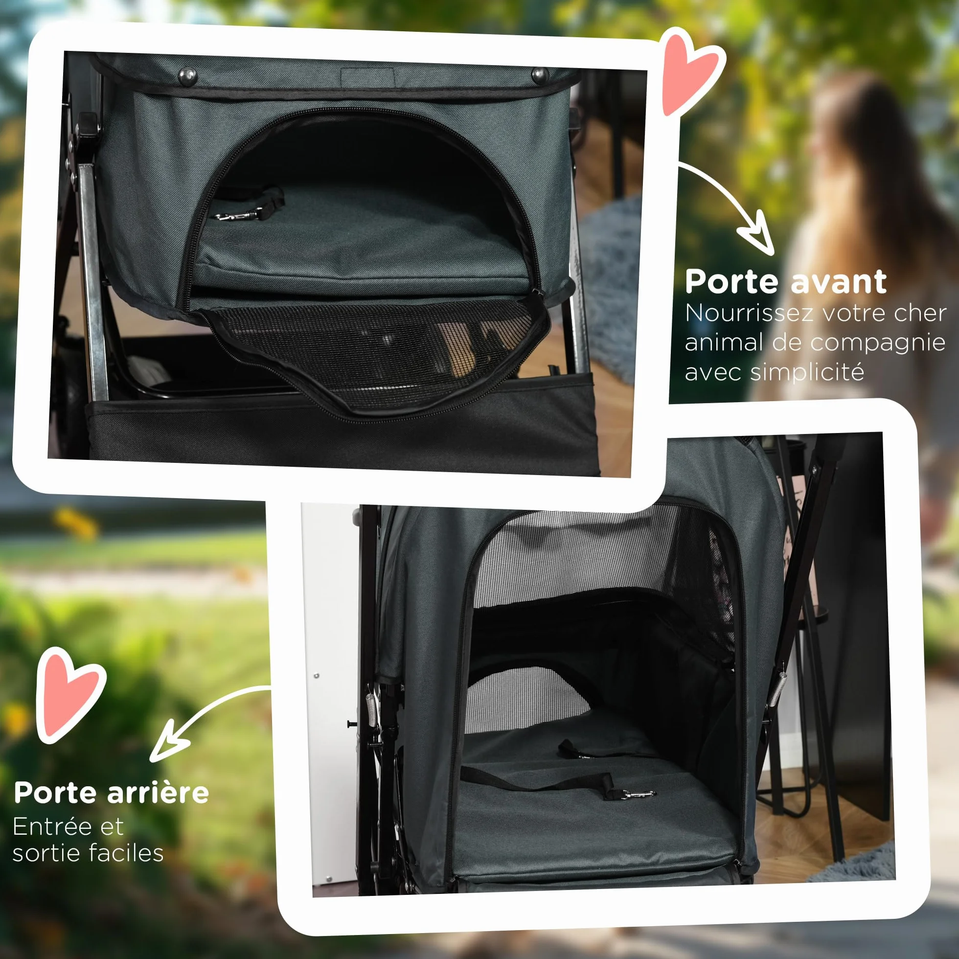 PawHut Poussette pour chien animaux de compagnie pliable avec 4 roues EVA guidon réglable panier et pochette de rangement - 76,5 x 52 x 95 cm gris