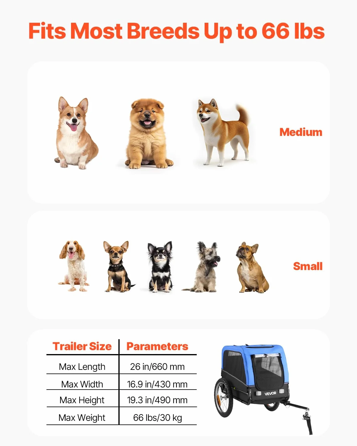 VEVOR Pliable Remorque de Vélo Chien 30 kg Porte Animaux de Compagnie avec Roues à Dégagement Rapide