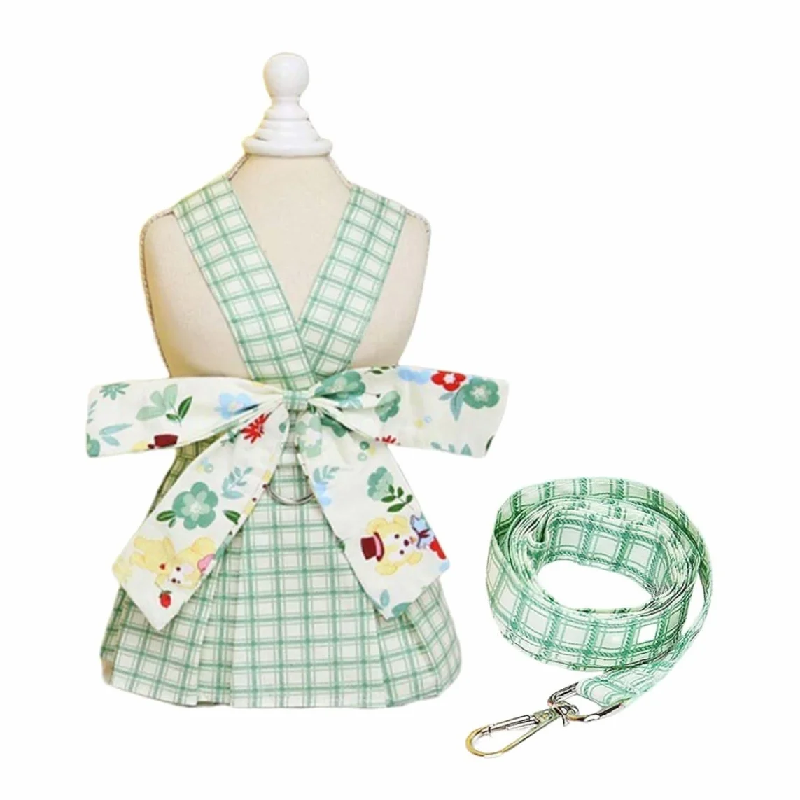 Robe à Carreaux pour Chien avec Harnais et Laisse, Jupe d'Été pour Petits et Moyens Chiens