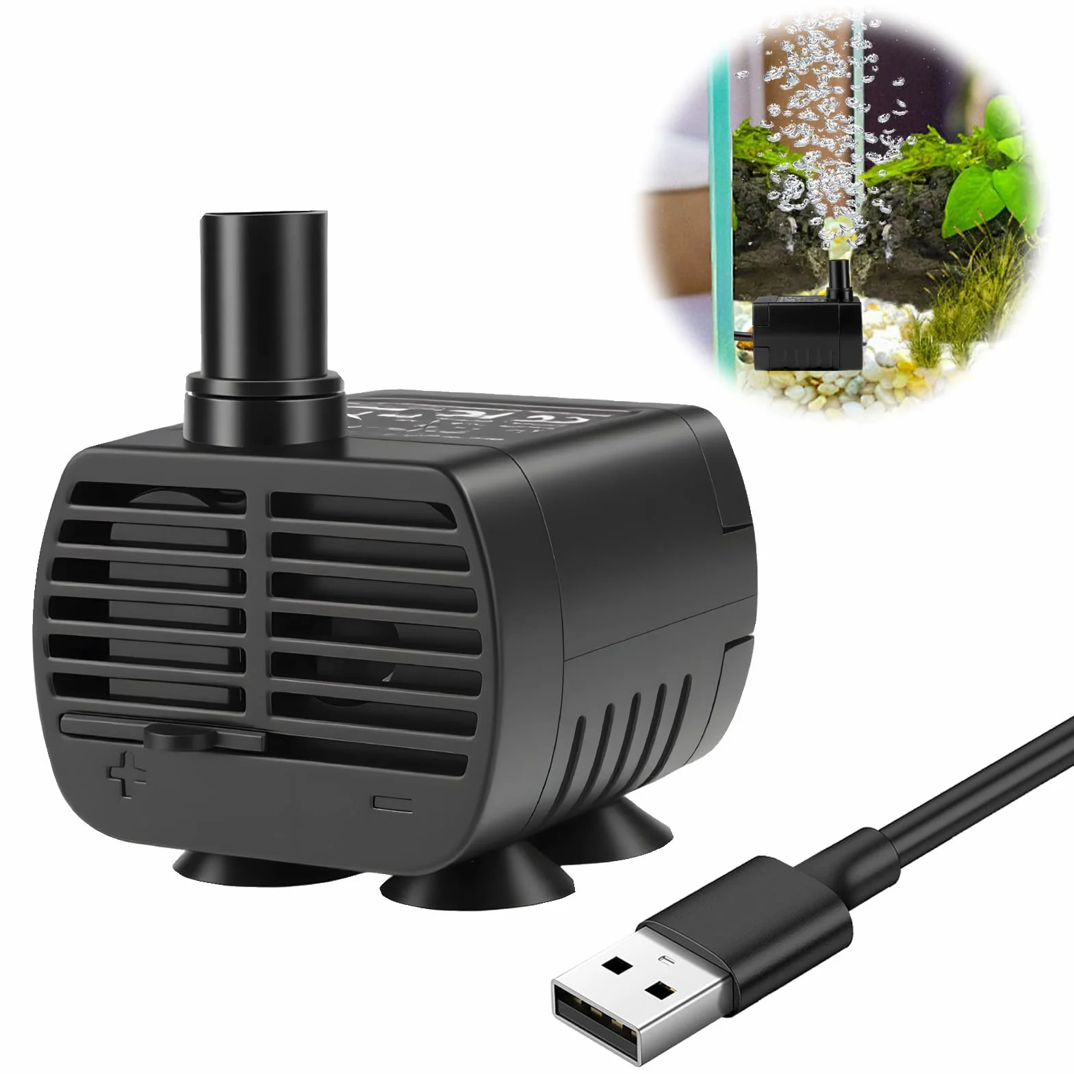 Mini Pompe à Eau Silencieuse USB 200 L/H 3 W Submersible pour Aquarium Fontaine Hydroponie