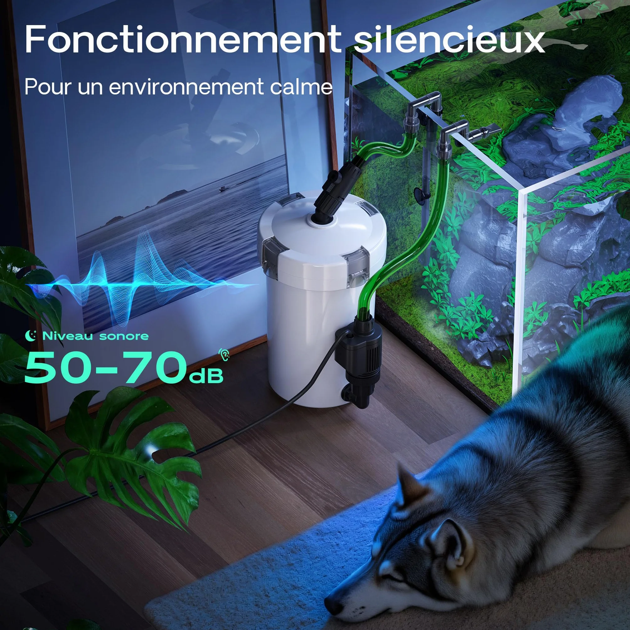 SunSun HW-603B Filtre extérieur pour Aquarium, 400 l/h, 3 étapes de filtration, 6 W