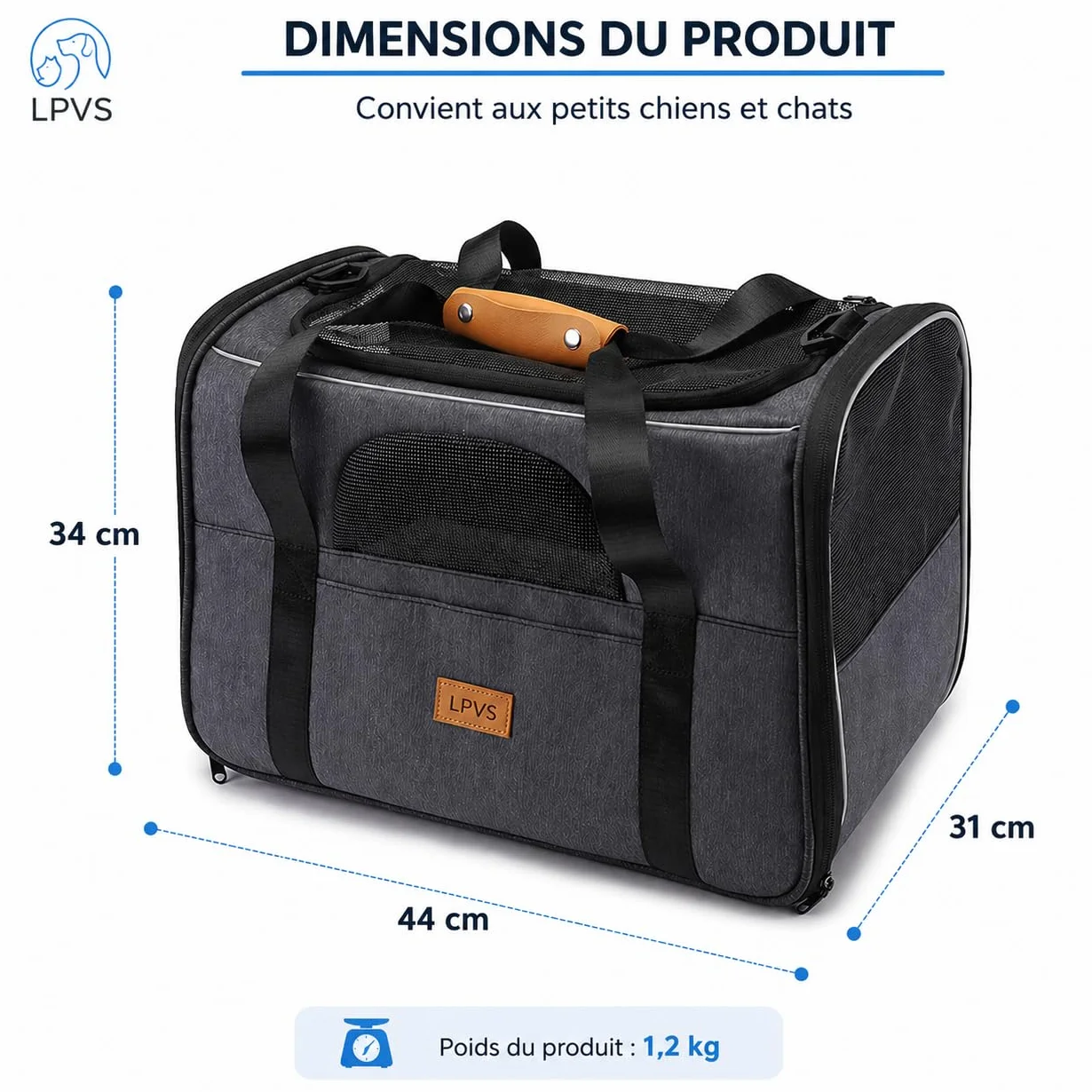 Cage Transport Animal Pliable Respirant 7kg avec Matelas Moelleux et Bol