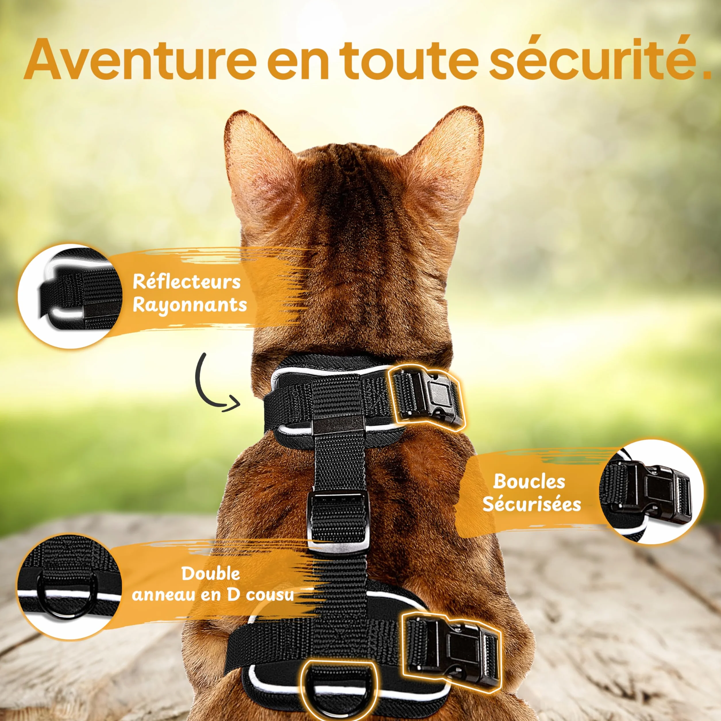 Tierhood Harnais pour Chat Anti-évasion Noir Taille S