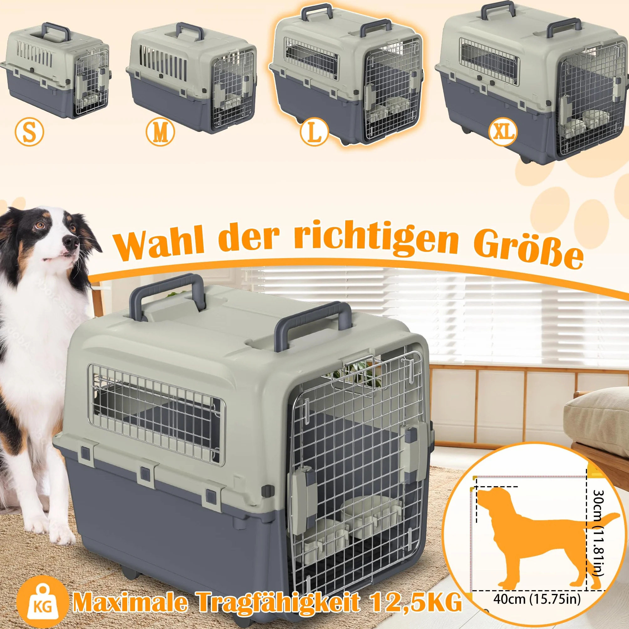 NAIZY Boîte de transport pour chat 67x51x58,5 cm avec porte métal et aération jusqu'à 12,5 kg
