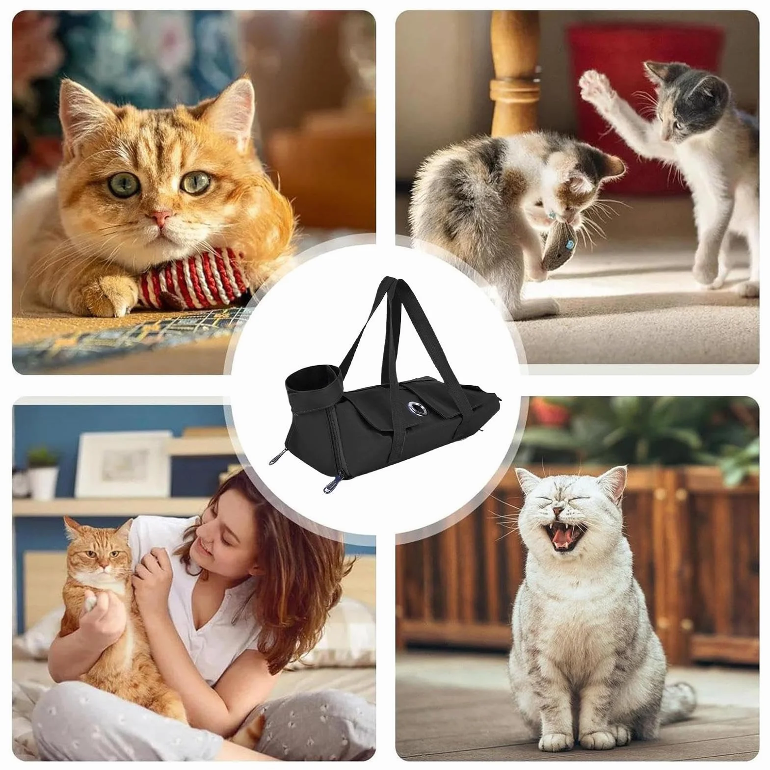 Sac de retenue de toilettage pour chat en nylon anti-rayures portable pour voyage