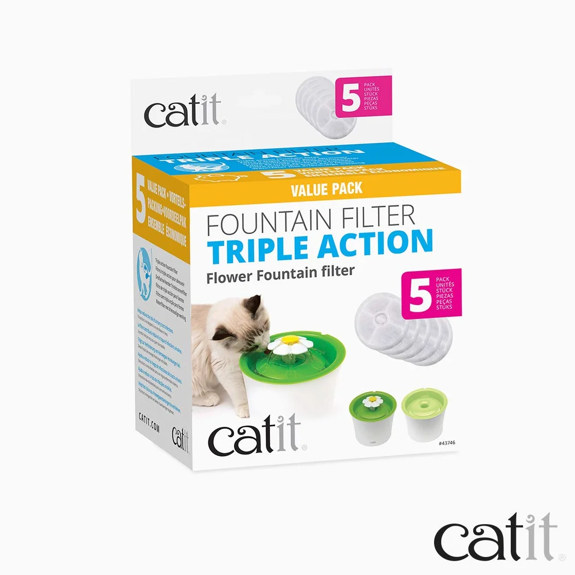 Catit Filtres à Triple Action Pack de 5 pour abreuvoir chat