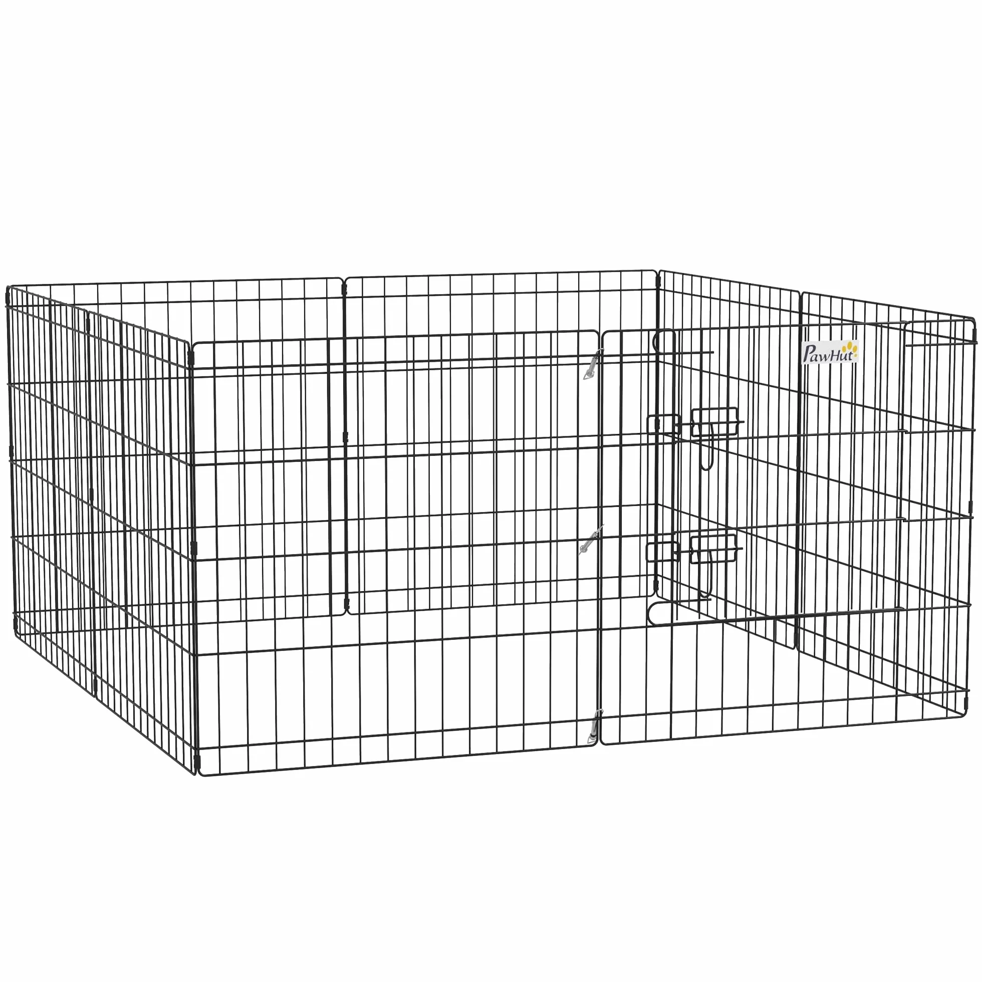 PawHut Parc enclos modulable pour Chiens Lapins rongeurs clôture Petits Animaux intérieur extérieur Pliant 1 Porte 8 Panneaux Fil métal 61 x 61 cm Noir