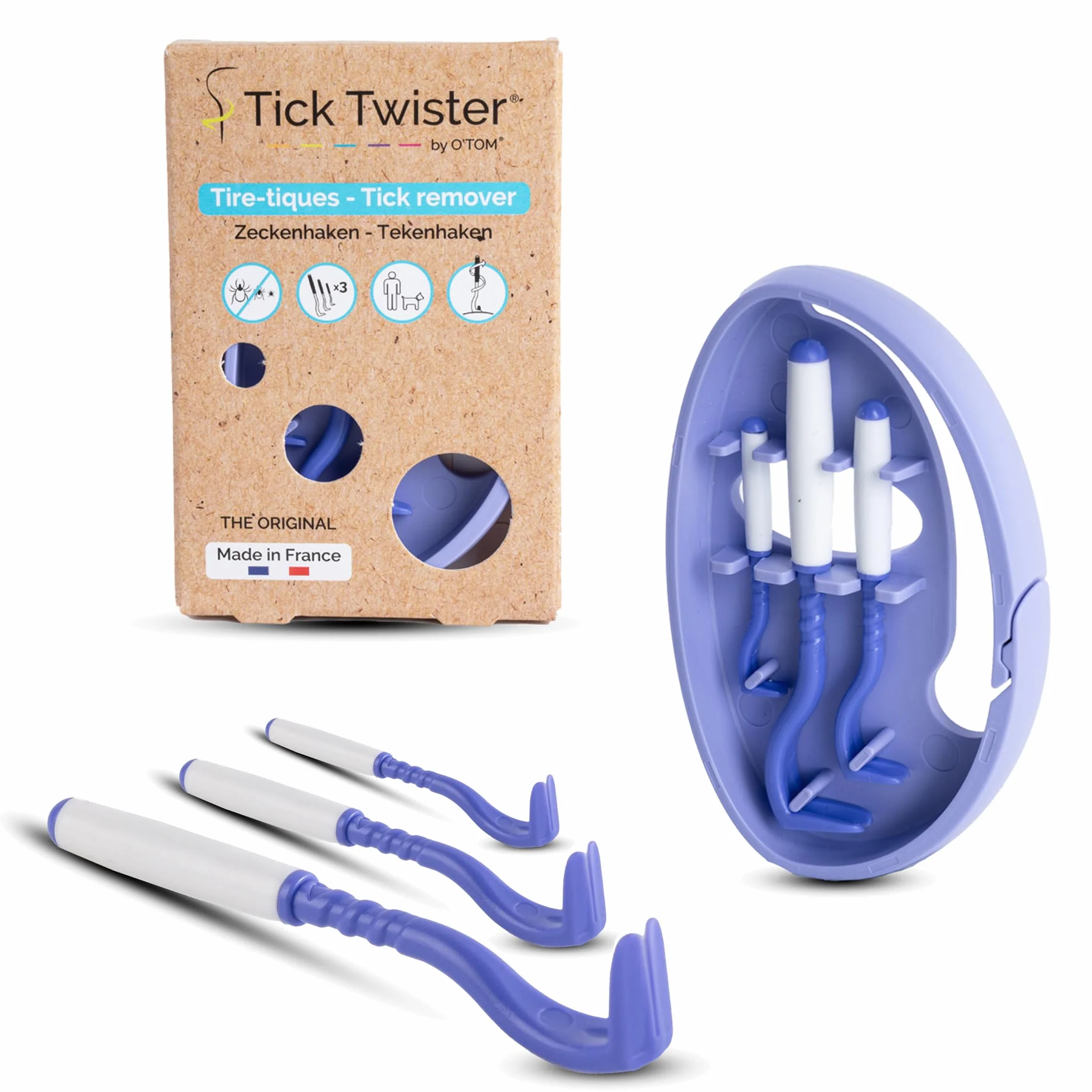 Pince à Tique Tick Twister pour Chien, Chat et Humain - Set de 3, Retrait Facile et Rapide, Violet