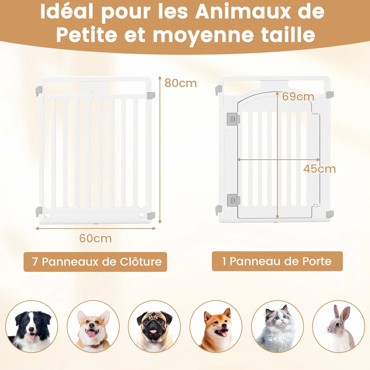GOPLUS Parc pour Chien en Plastique Pliable 80cm, Enclos Chien Modulable 8 Panneaux avec Porte Verrouillable, Blanc
