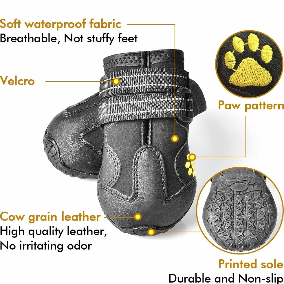 XSY&G Bottes pour Chien imperméables avec Velcro réfléchissant, Semelle antidérapante et antidérapante, Chaussures d'extérieur pour Chiens de Taille Moyenne à Grande 4P, Taille 6