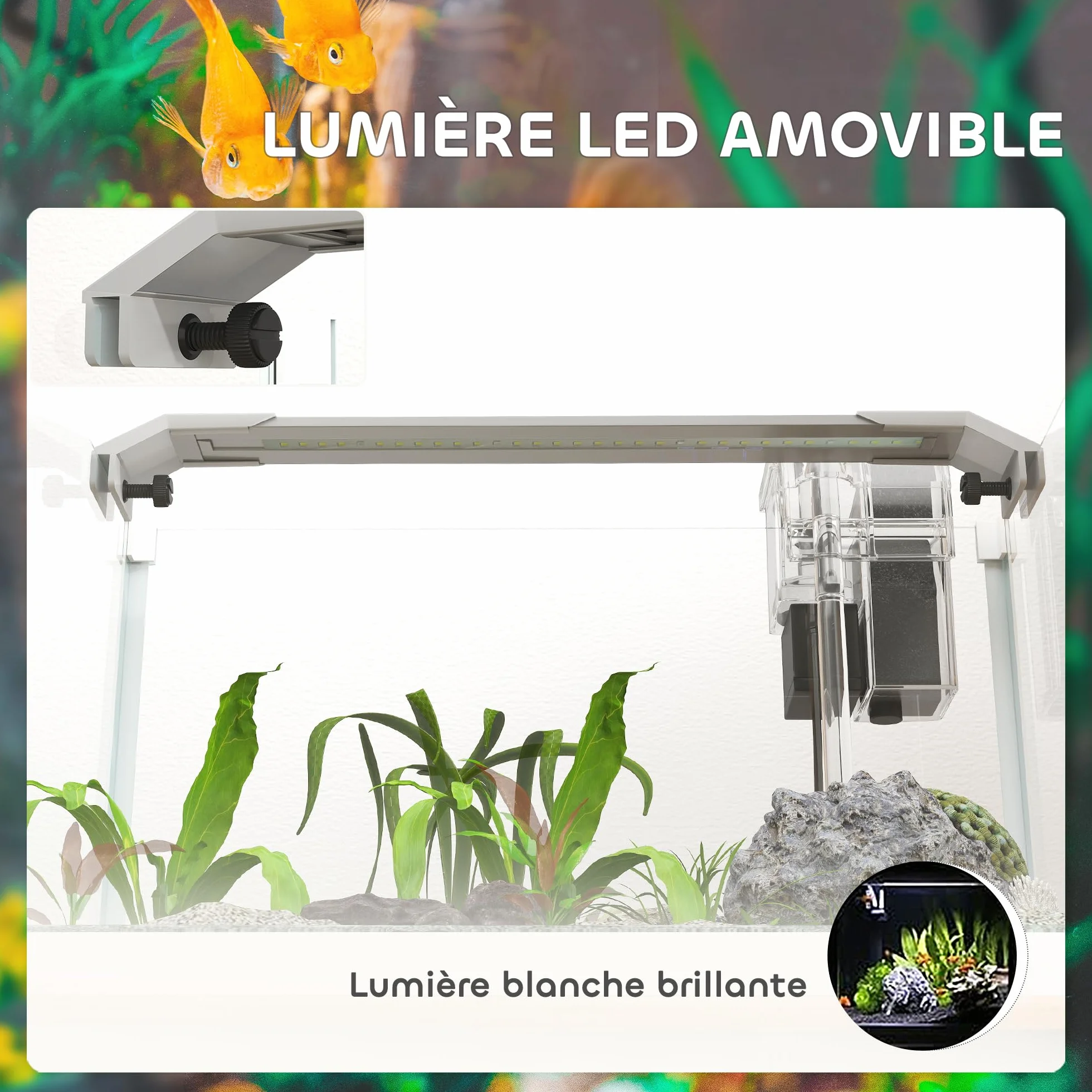 PawHut Aquarium en Verre 20L LED avec Pompe à Filtre pour Poissons