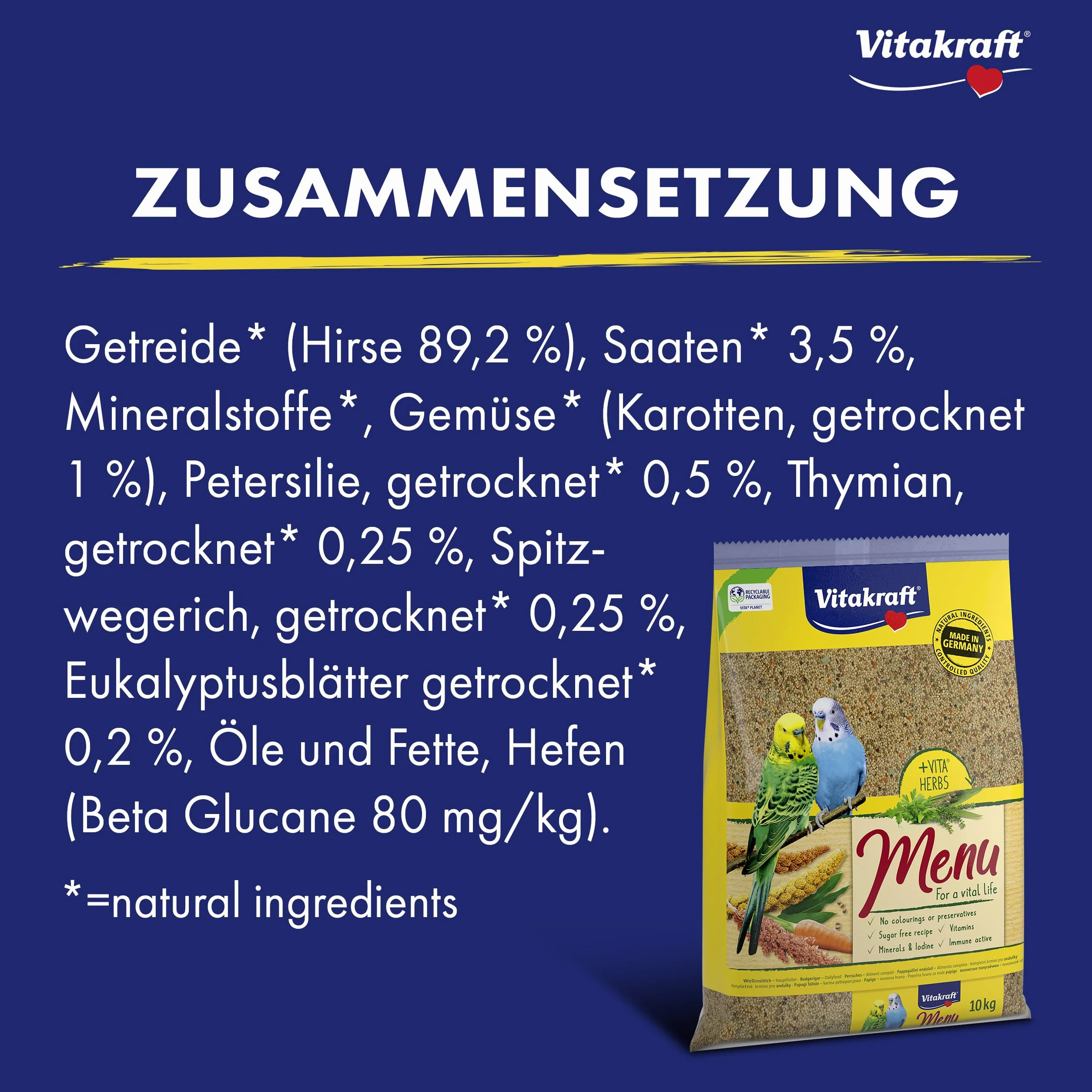 Vitakraft Menu 10 kg Nourriture Principale pour perruches avec vitamines et Complexe immunitaire Actif