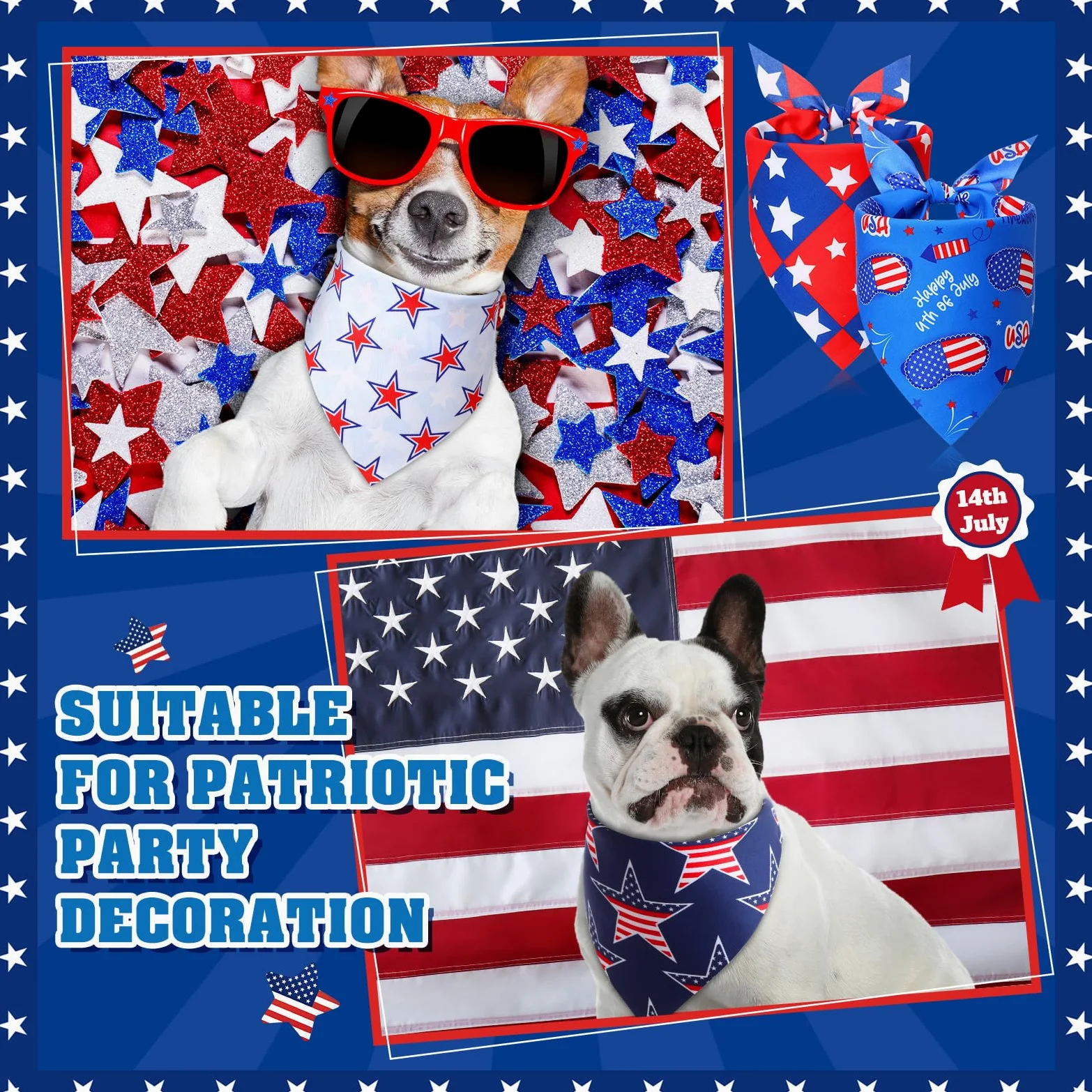 Sumind Lot de 100 bandanas patriotiques pour chien en vrac, écharpe triangulaire, bandanas pour chiens avec motifs de jour de l'indépendance pour le jour de l'indépendance, accessoires de costume pour