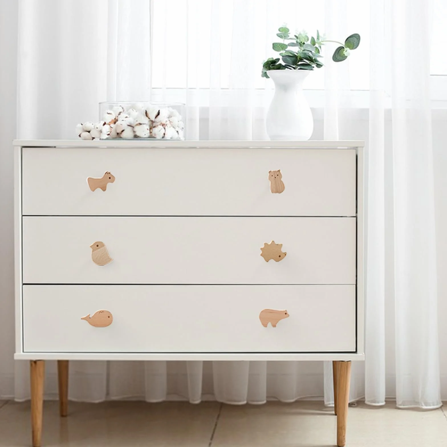 OESSUF Lot de 12 boutons d'armoire en bois pour enfant, Poignée de meuble en forme d'animal