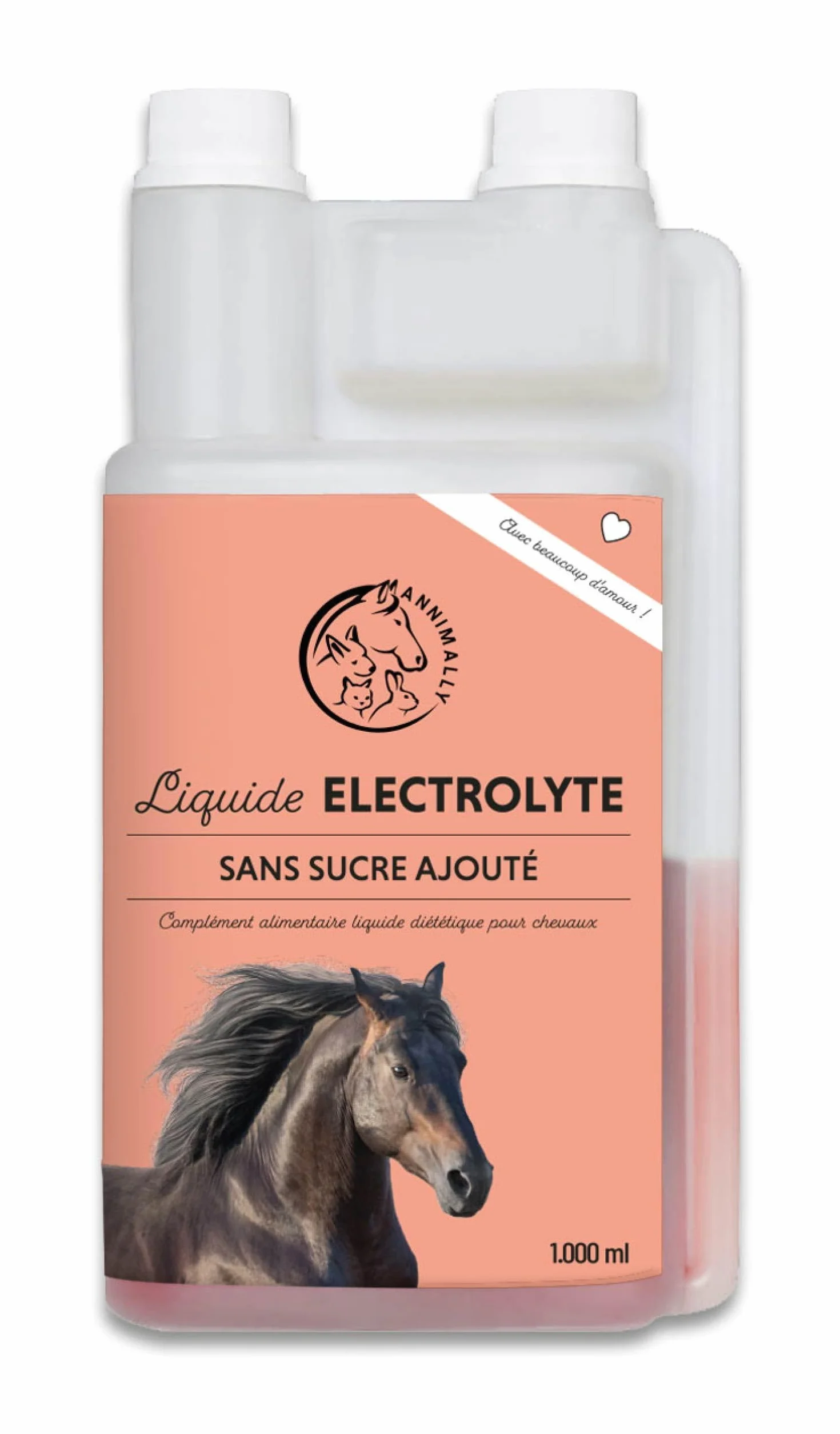 Annimally Électrolytes Liquides pour Chevaux 1000ml Sodium Potassium Acerola Calcium Magnésium Vitamine B sans Sucre
