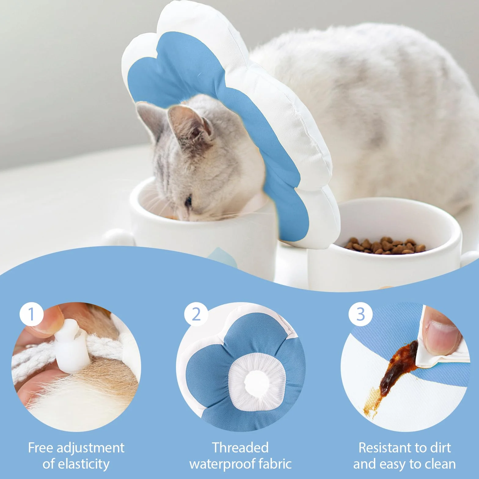 Collier Chat Ajustable Anti-Léchage Élisabéthain Post-Opératoire Bleu Pierre Précieuse