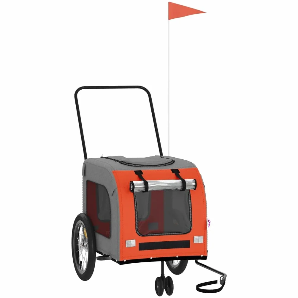 Remorque de Vélo pour Animaux de Compagnie, Chariot pour Chien avec Drapeau, Poussette de Chien, Orange et Gris