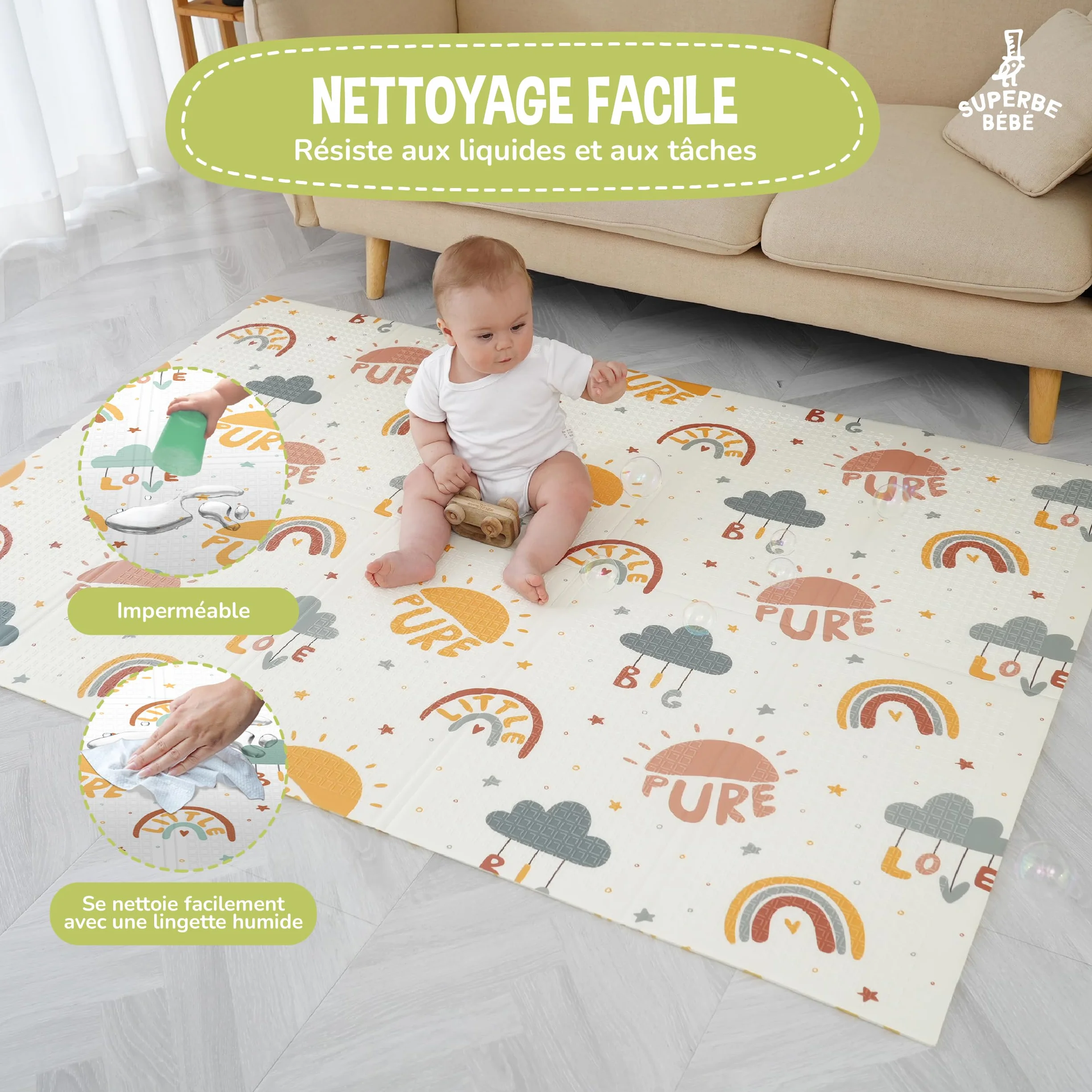Tapis D'éveil Bébé Pliable Epais Réversible 120x180x1cm - Tapis De Jeu Enfant - Tapis De Sol XXL En Mousse