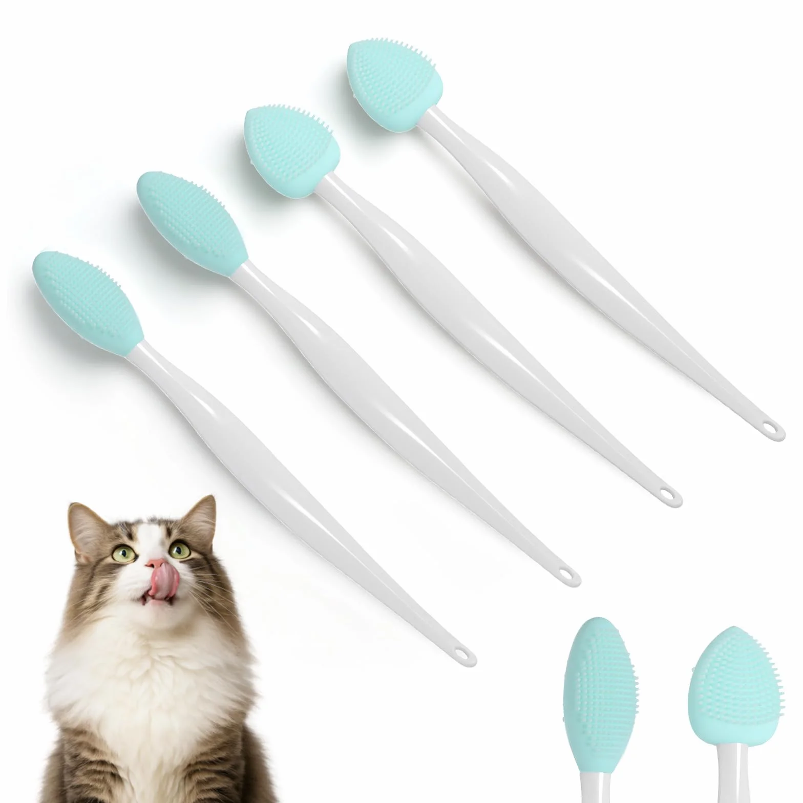 Lot de 4 brosses anti-acné pour chat - Grattoir double face en silicone souple