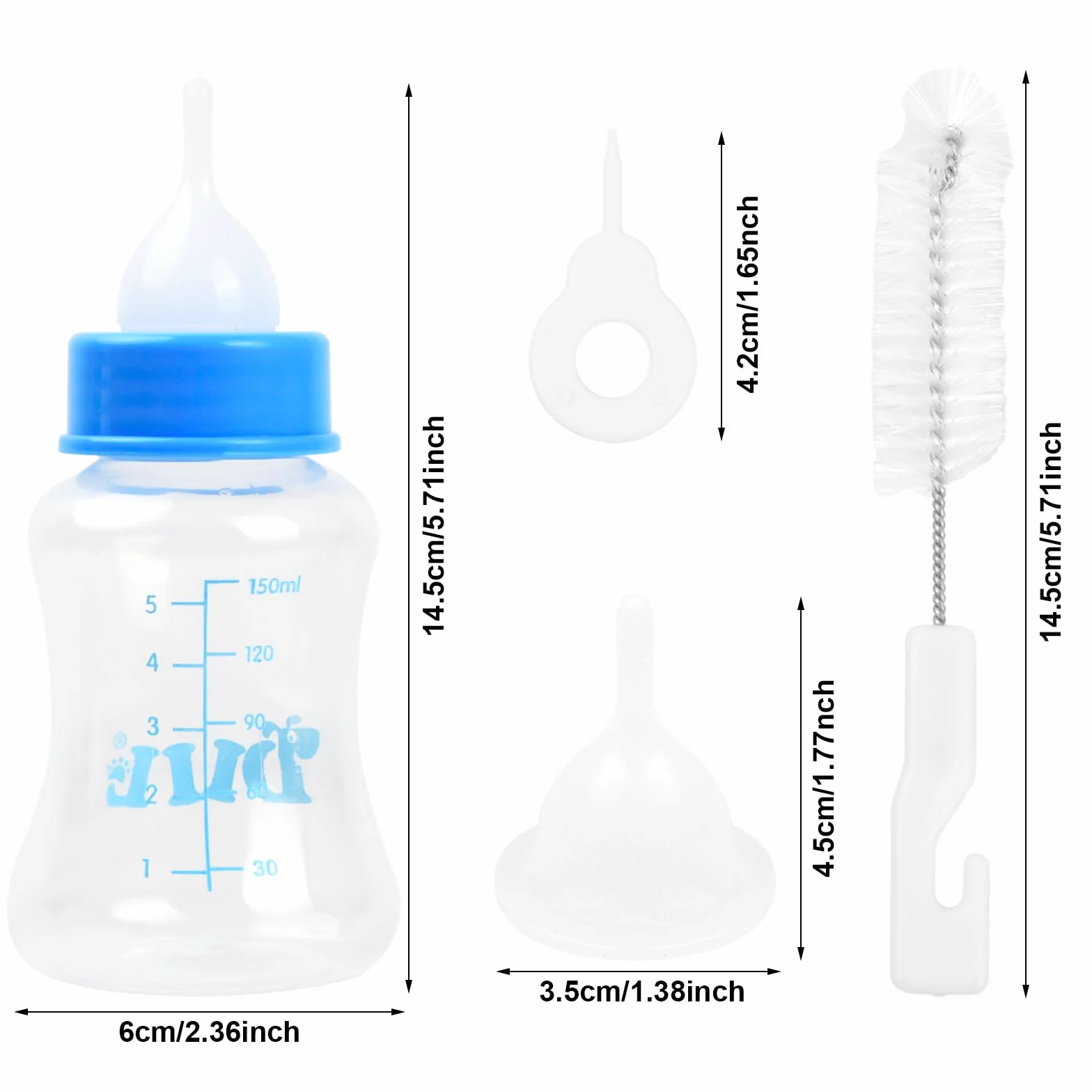 Bouteille de Lait Animaux de Compagnie 60ml 150ml Silicone Biberon pour Chien Chat avec Tétines et Brosse (Rose)