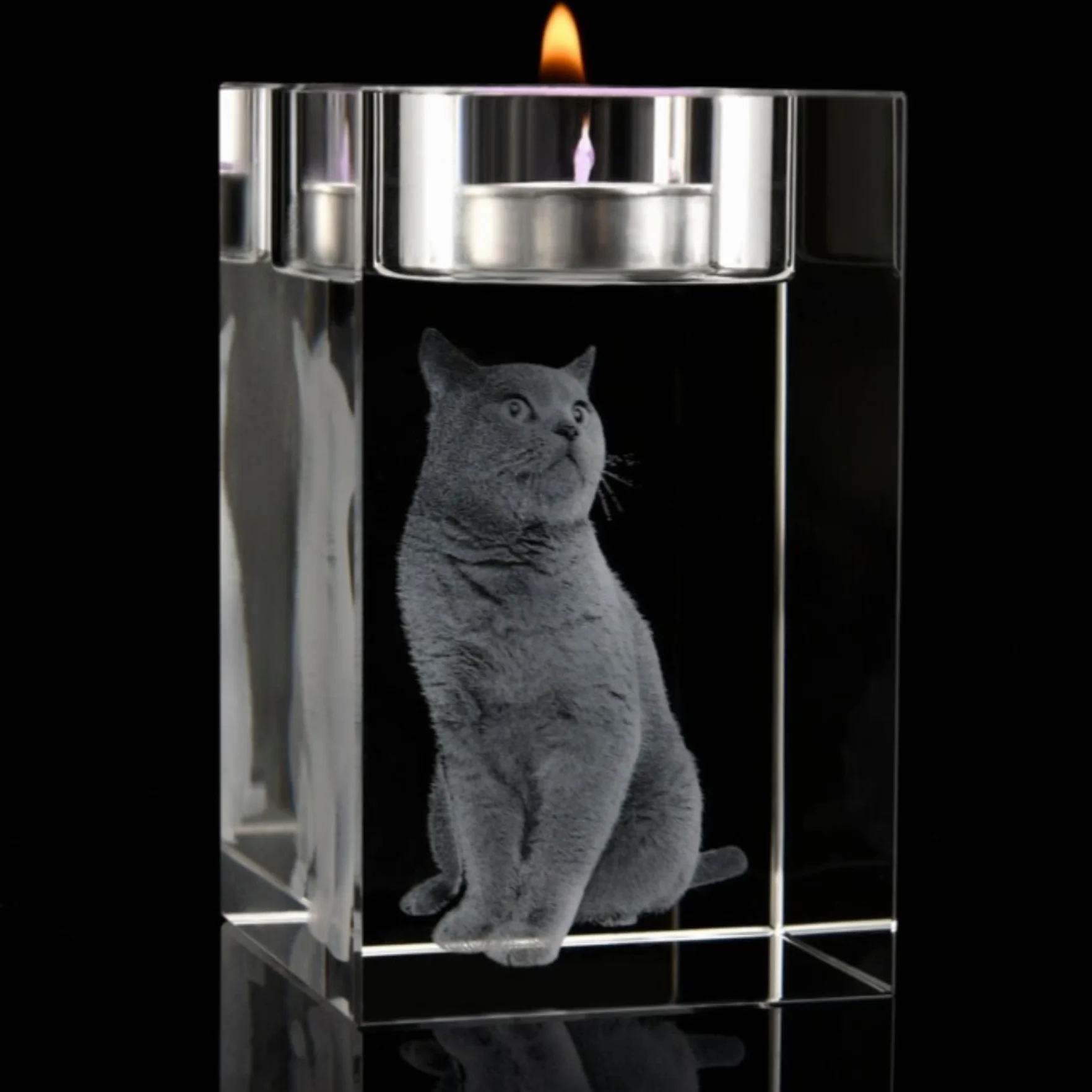 Portrait d'animal domestique 3D personnalisé, photo en cristal gravée, bougeoir commémoratif, cadeau de perte d'animal