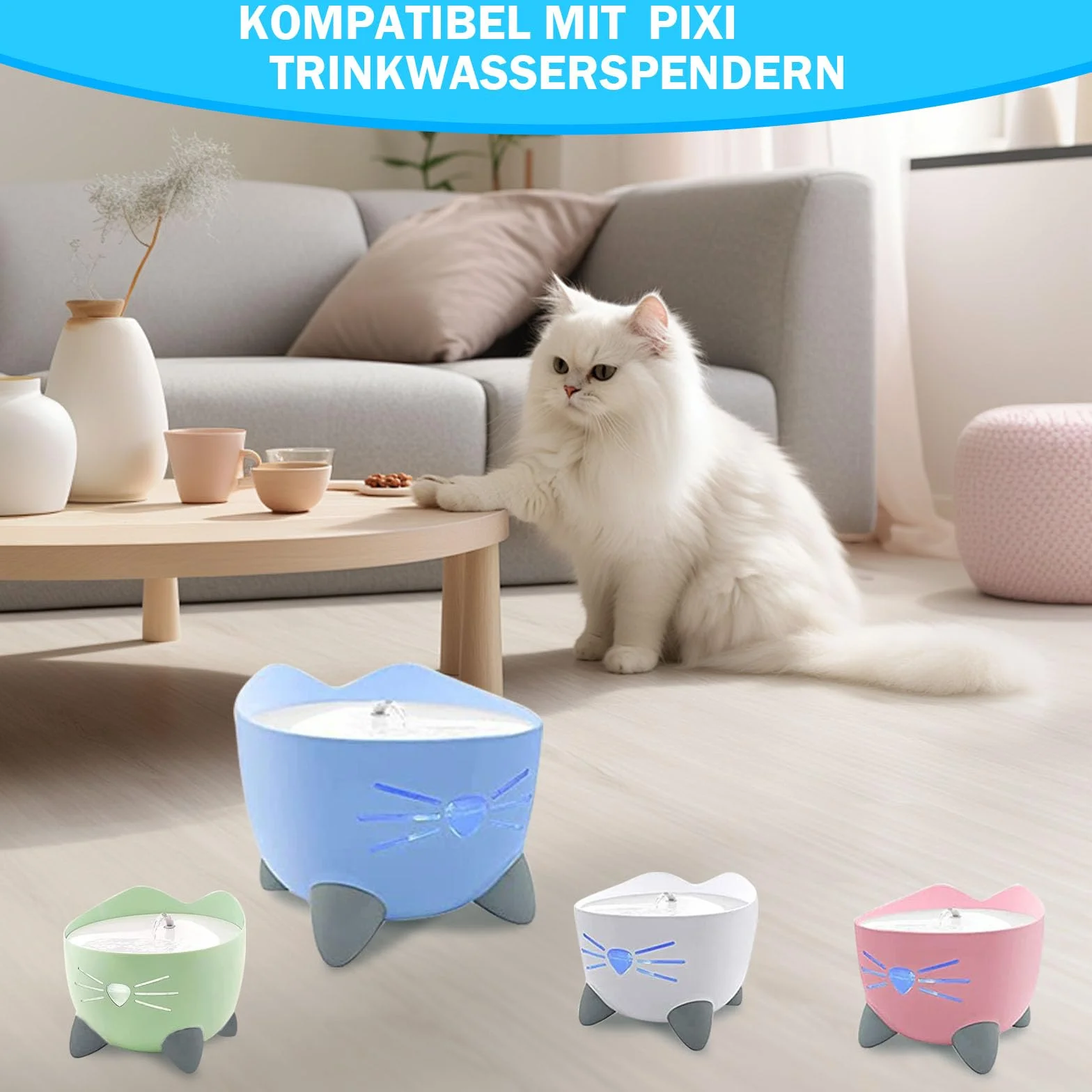 Filtre Fontaine Eau Chat Compatible Catit, Système de Triple Filtration Résine Charbon Actif 2,5-3L