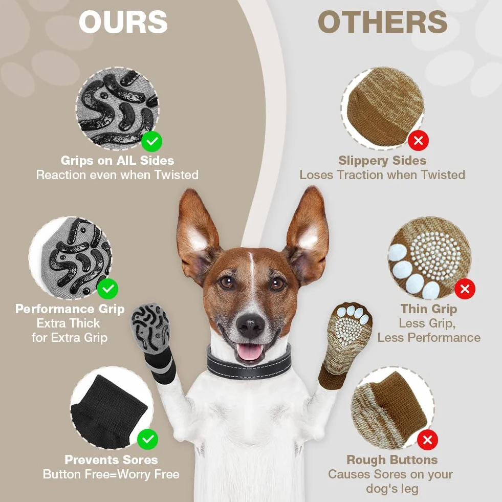 Chaussettes Antidérapantes pour Chien 2 Paires Réglables Protège-Pattes Double Face M