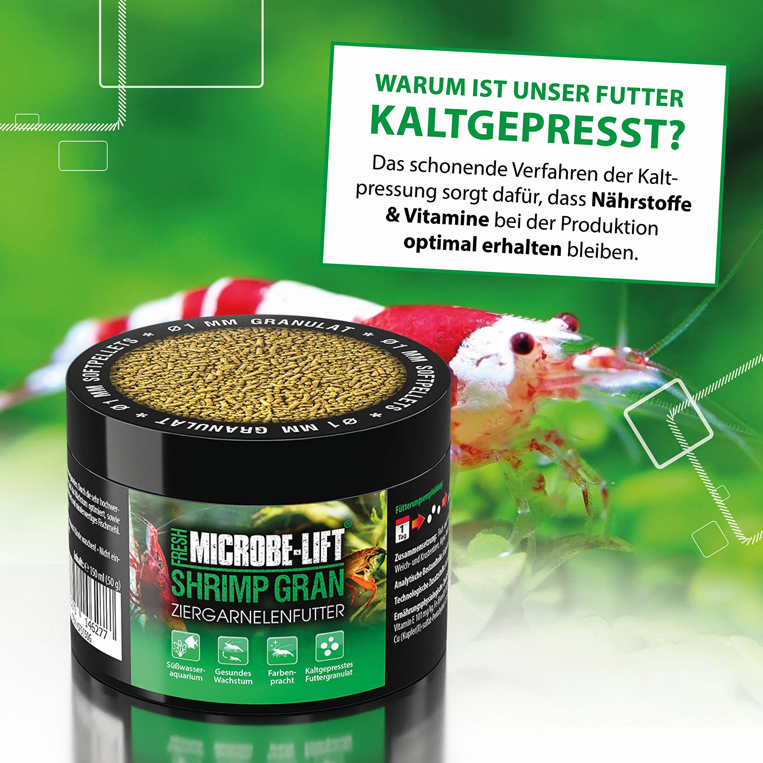 ARKA Shrimp Gran 150 ML granulés tendres pressés à Froid pour Neocaridina & Caridina favorise Croissance Couleurs mue digestibilité élevée