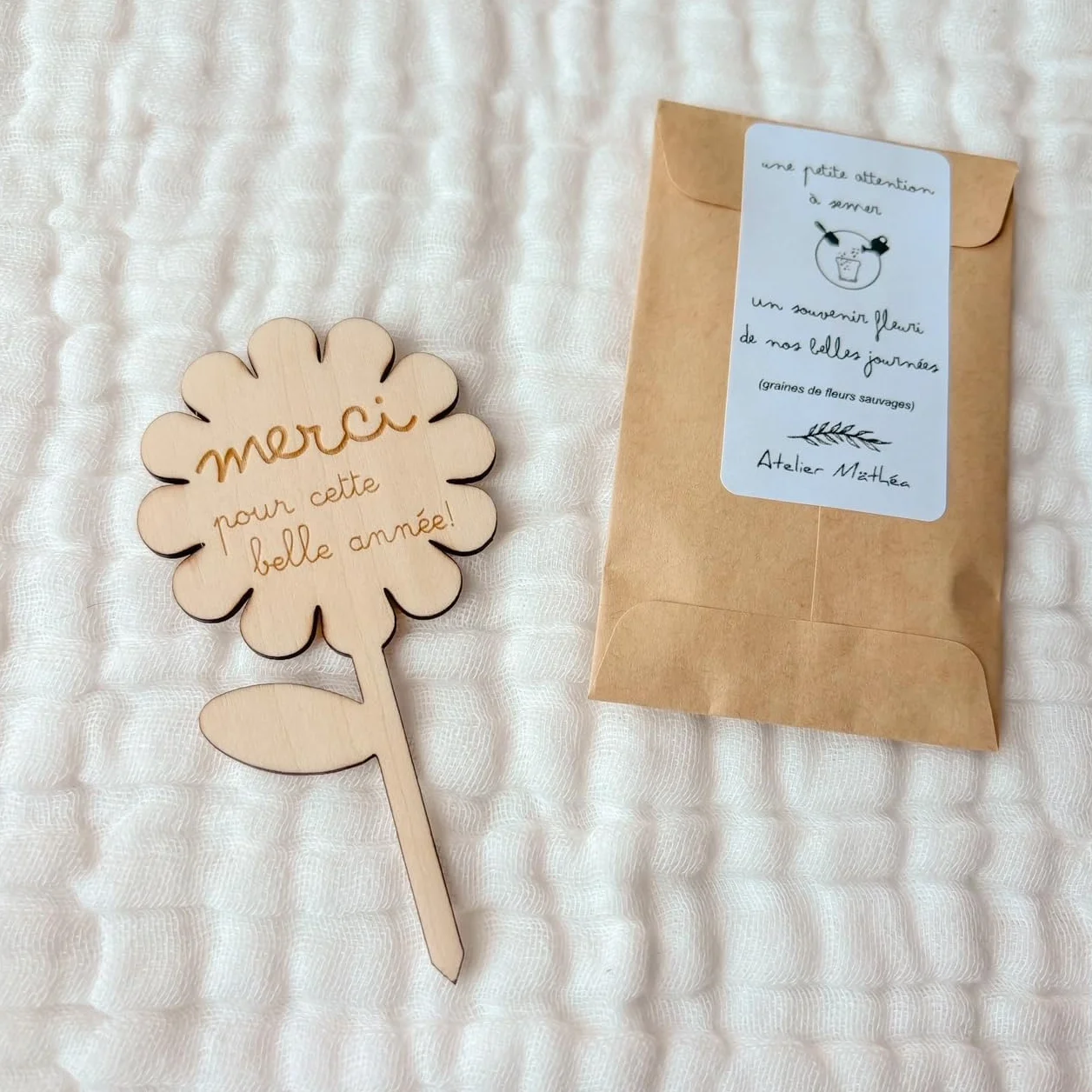 Kit Graines à Planter avec Étiquette Bois Marguerite Cadeau Fin d’Année École pour Maîtresse