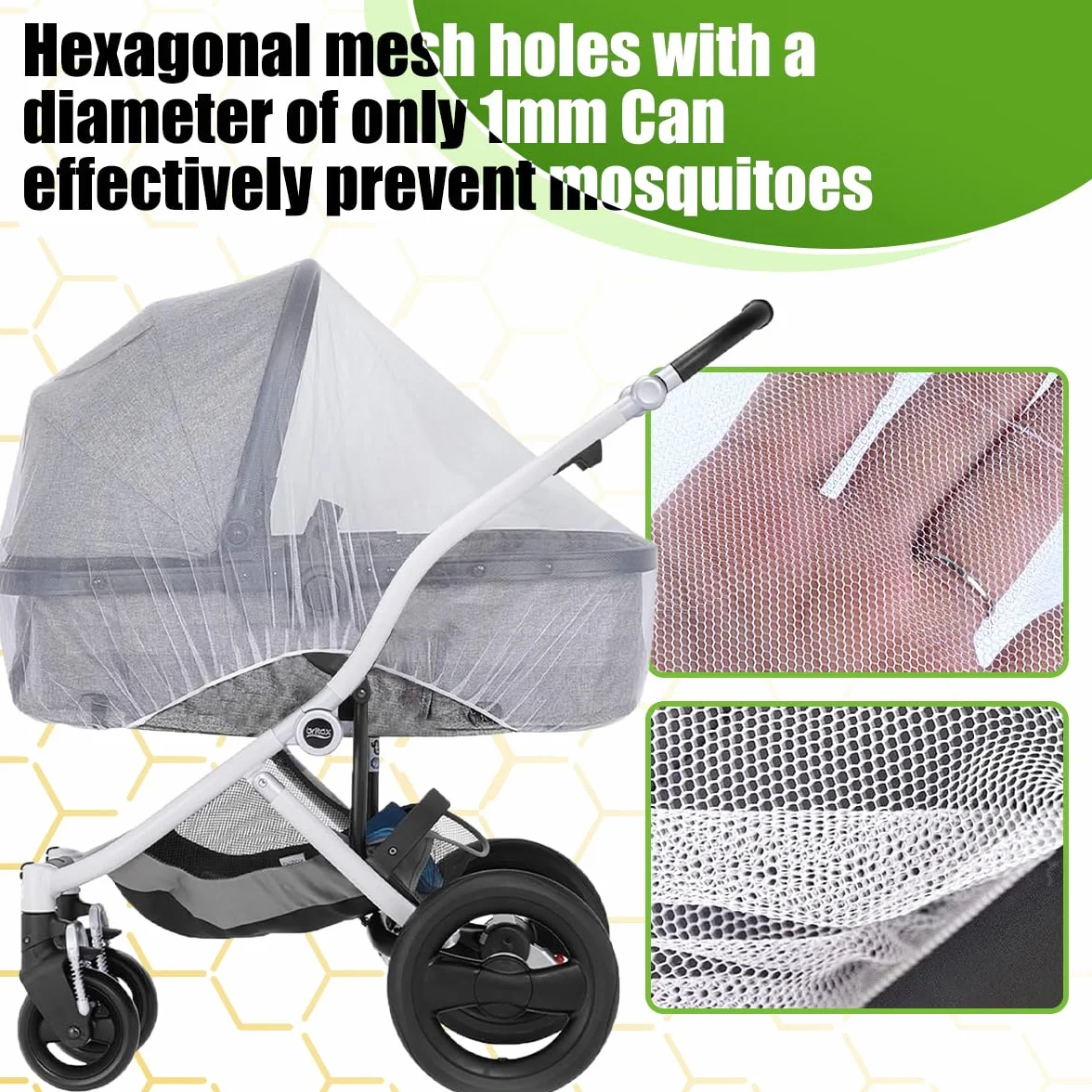 Moustiquaire Poussette Universelle Anti Insectes Filet Haute Densité Élastique Lavable