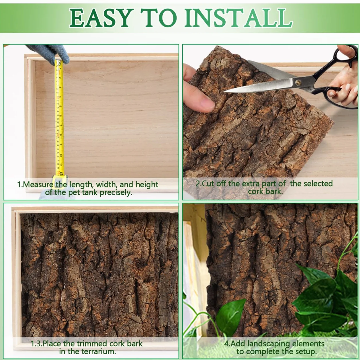 DOITOOL Écorce de liège pour Reptile 4 pièces Fond Terrarium 15 x 15 cm Naturelle décoration Tapis d'escalade