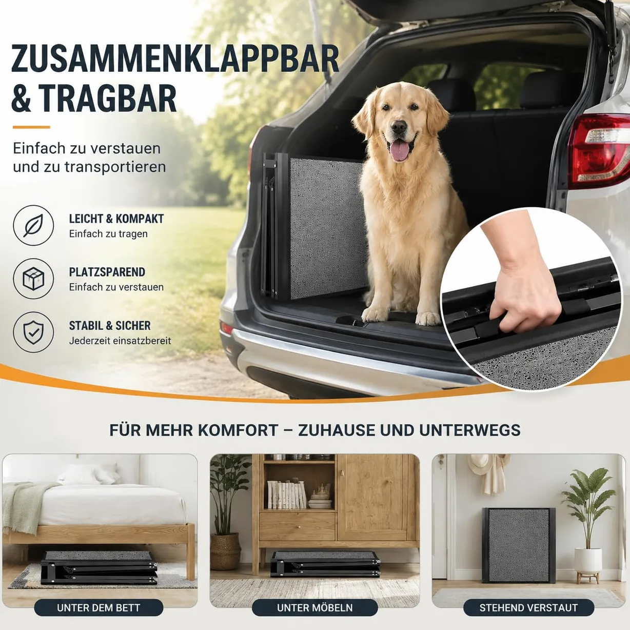 Rampe de voiture pliable pour chien - 170 x 44 cm - Extra large - Pour grands chiens jusqu'à 110 kg - Rampe de coffre de voiture antidérapante - Pour SUV, camion et lit mezzanine - Noir