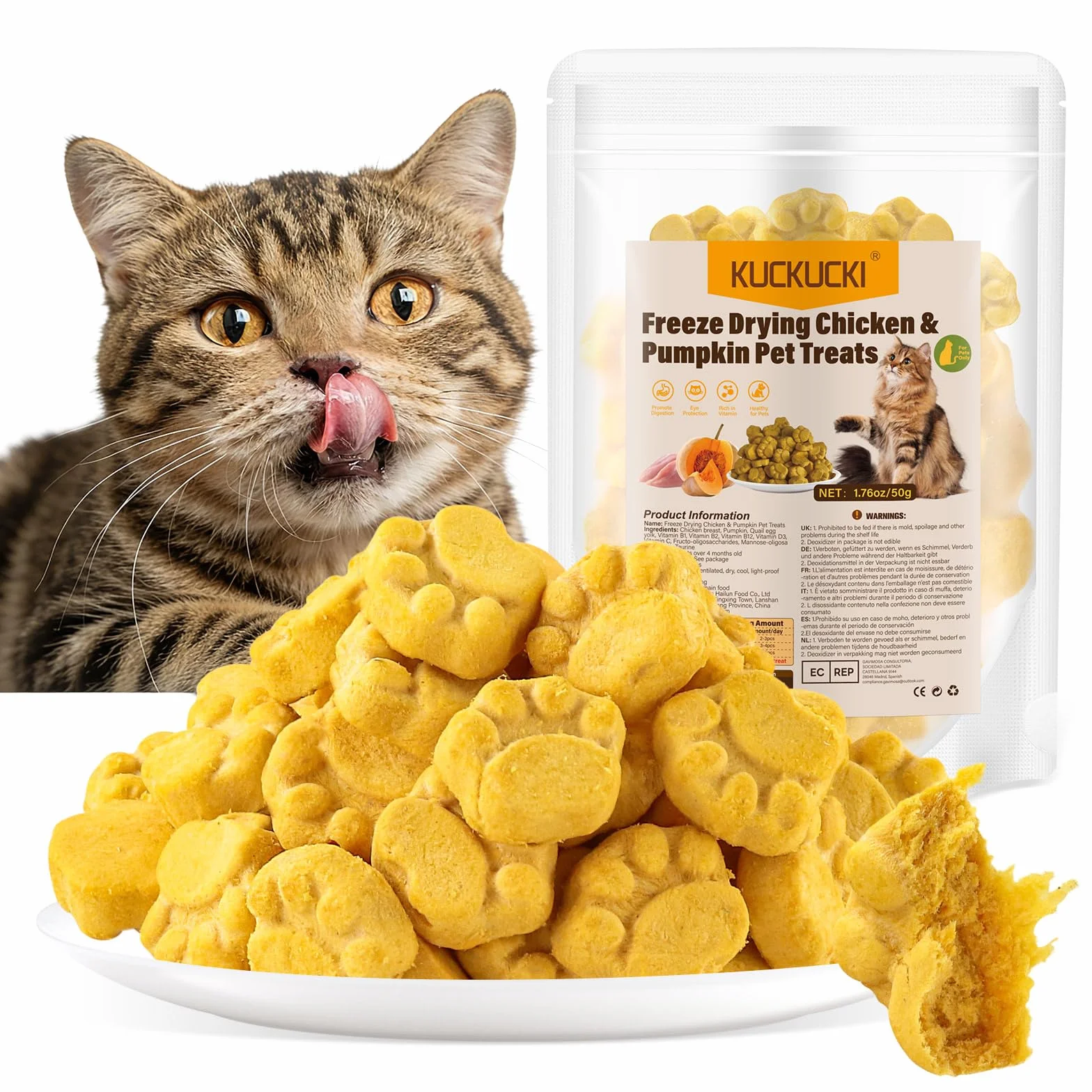 Lyophilisé Friandises pour Chat, Snacks Poulet e Courge pour Chiens Chats