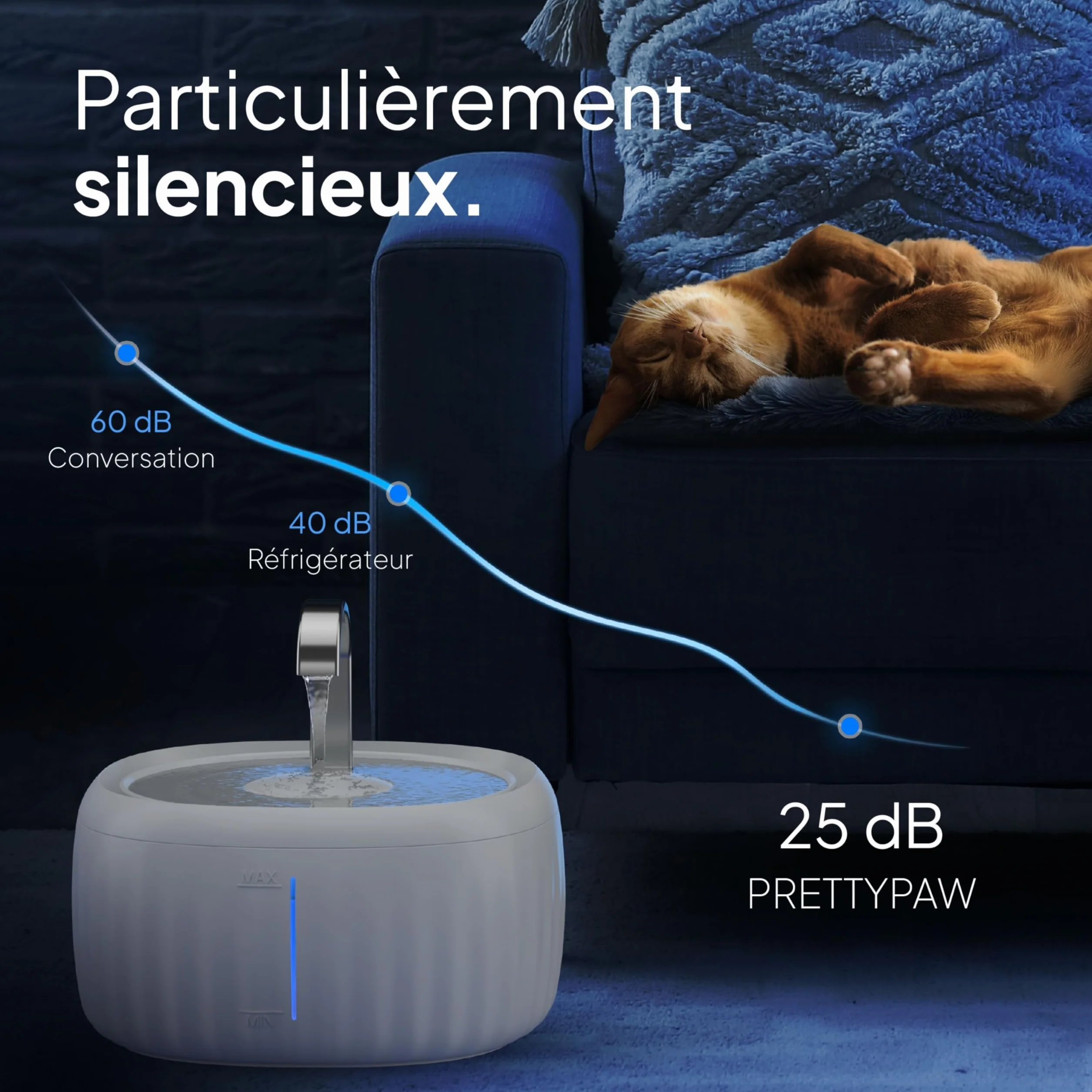 Fontaine à Eau Chat 3L Filtration Charbon Actif Silencieuse Indicateur LED Blanc