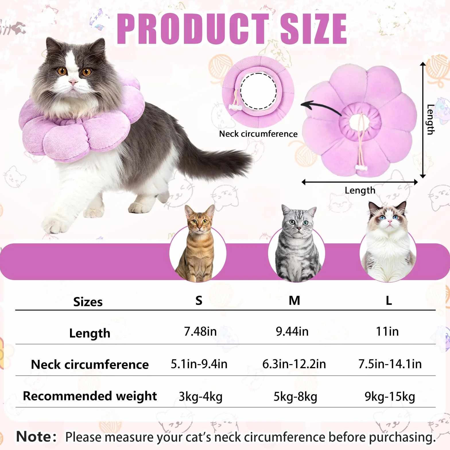 Colerette Chat Anti Léchage Ajustable Doux Tournesol