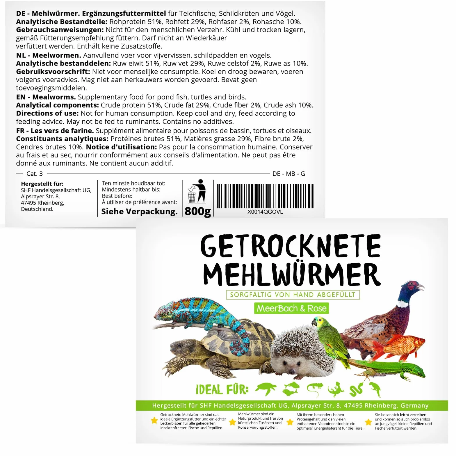 MeerBach & Rose vers de Farine Séchés 800g 5000ml Nourriture pour Poissons Oiseaux Tortues Hérissons Rongeurs Reptiles