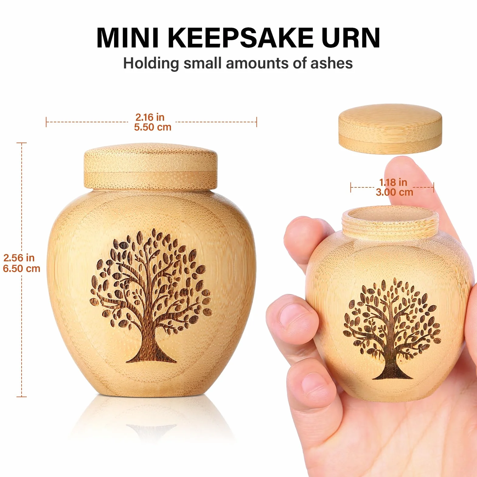 Urne funéraire en Bambou avec Motif Arbre de Vie gravé pour Cendres humaines et Animaux domestiques 15 cm Cubes