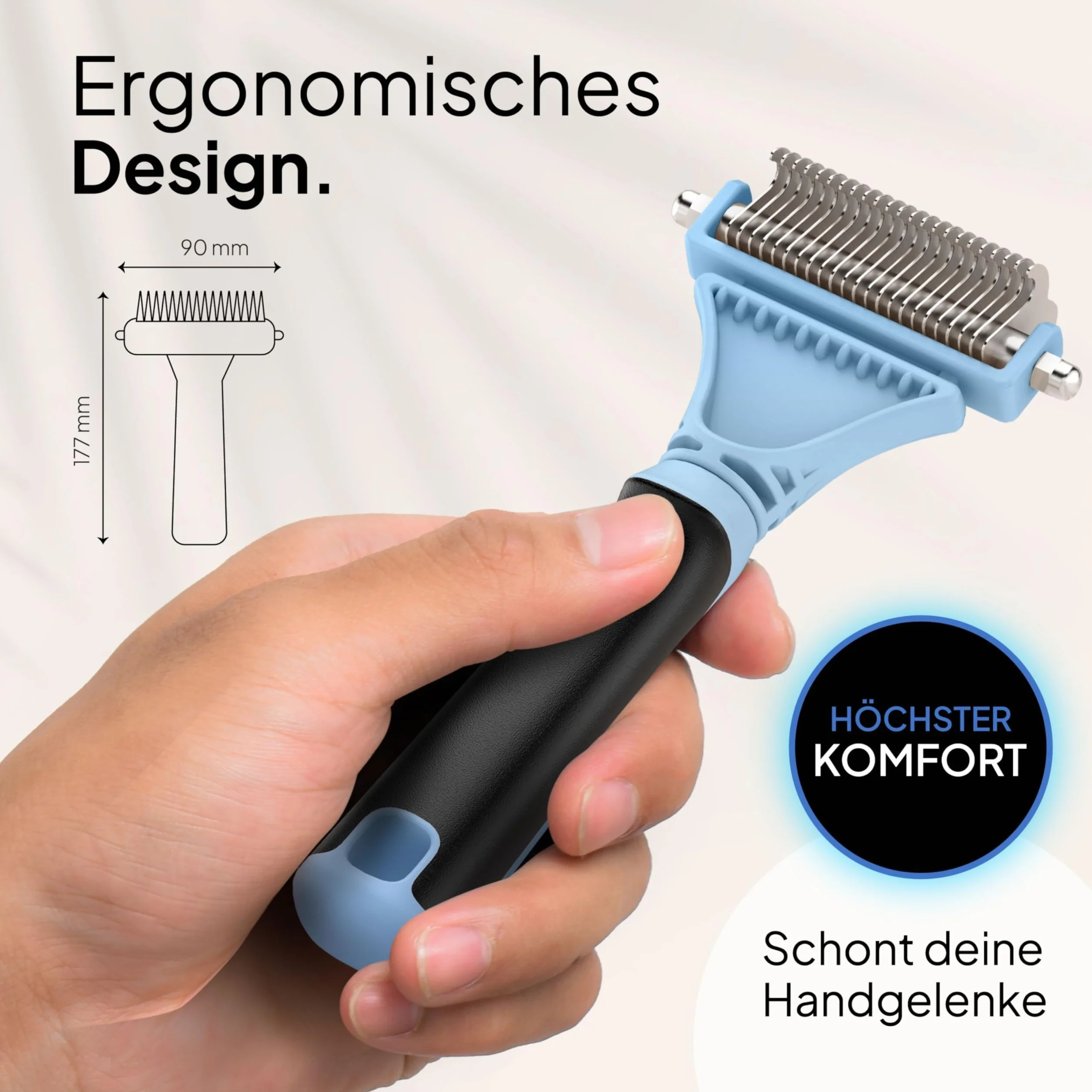 Pretty Paw Brosse Sous Poil Chat Anti-Mue Peigne Toilettage Doux Poils Longs Courts Dents Inox Bleu