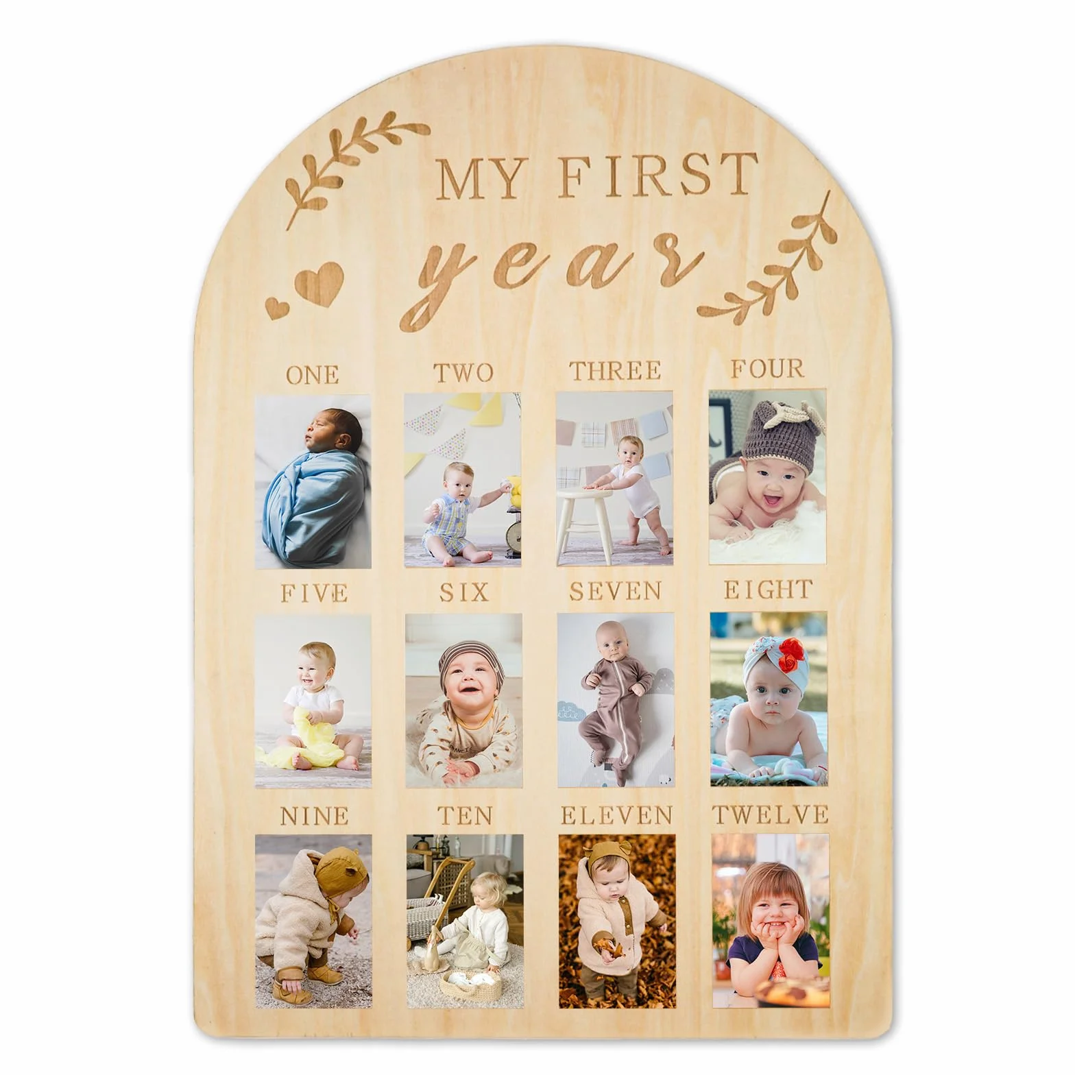 Cadre Photo Bébé My First Year 12 Mois en Bois Personnalisé pour Décorations de Chambre d'Enfant