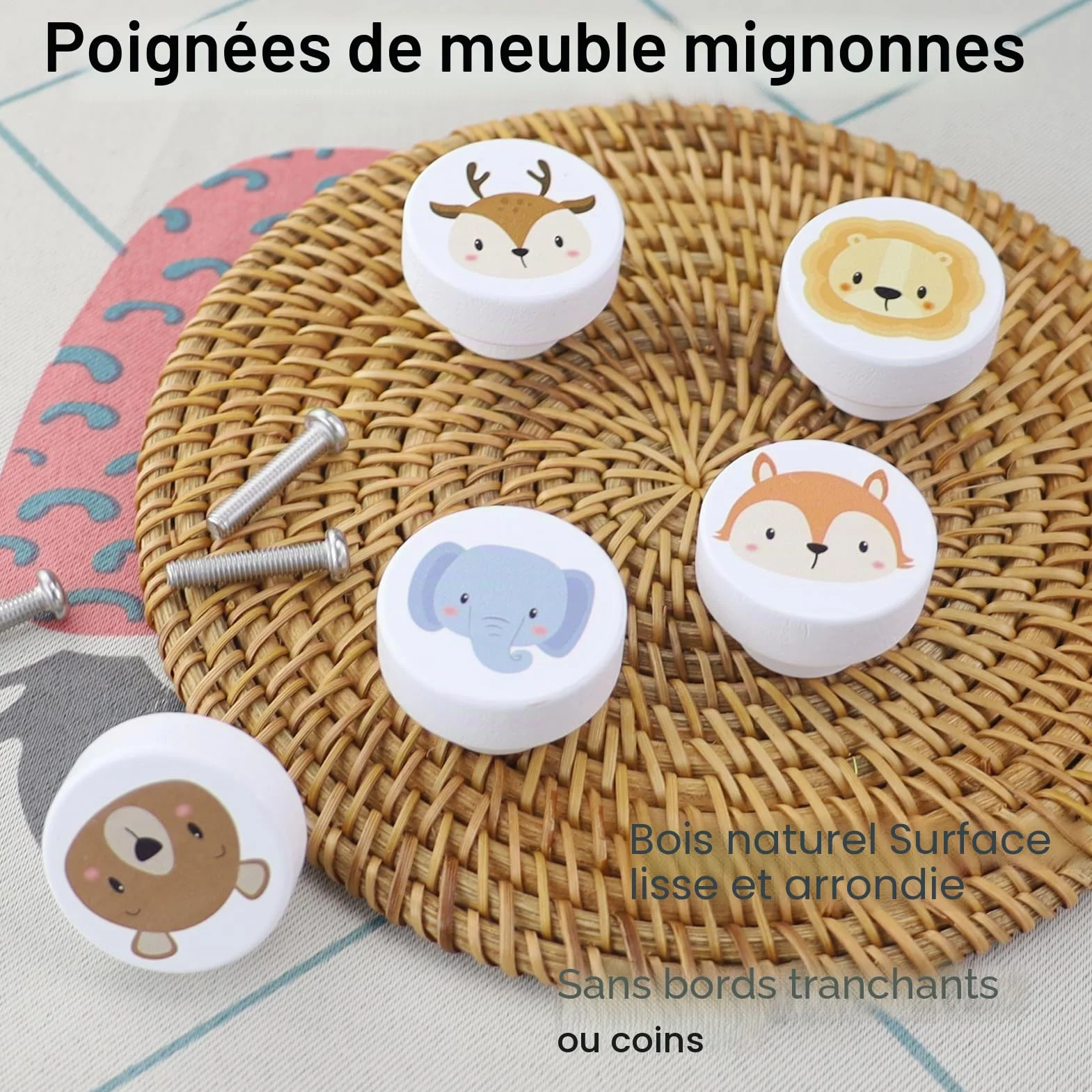 Boutons de Tiroir Enfant en Bois 35mm Rond avec Vis pour Armoire Poignée de Porte Blanc
