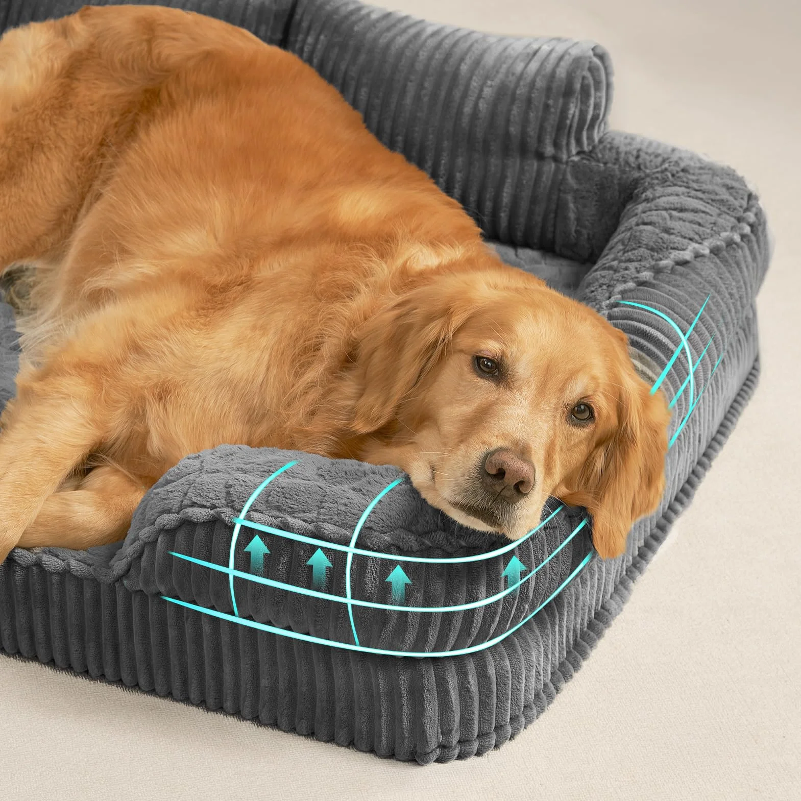EHEYCIGA Panier Chien Orthopédique XXL 107x76cm Mémoire de Forme Déhoussable Lavable Gris